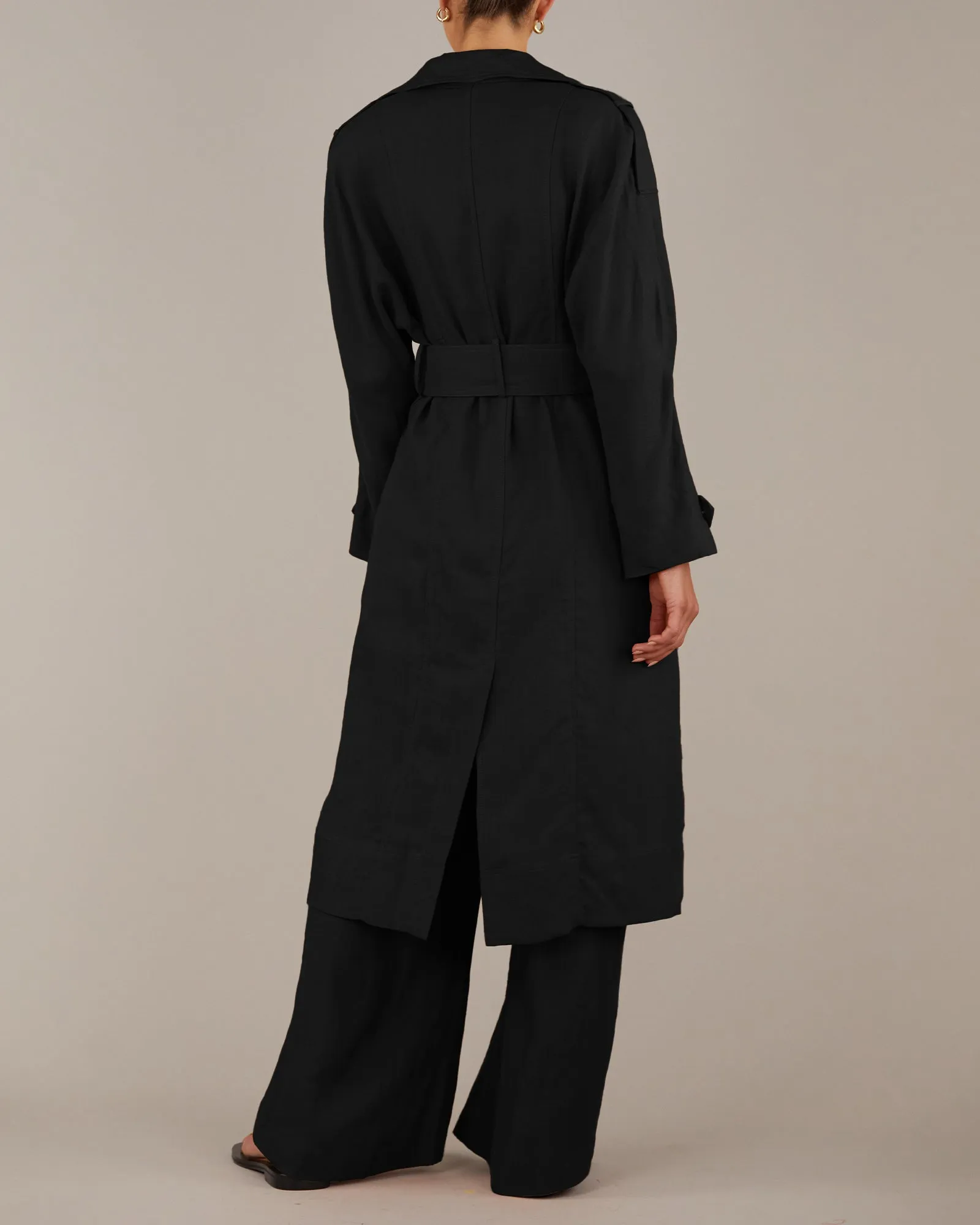 Elvie Linen Trench Coat - Black