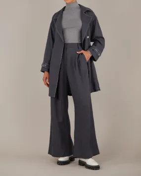 Elvie Linen Trench Jacket - Evening Blue