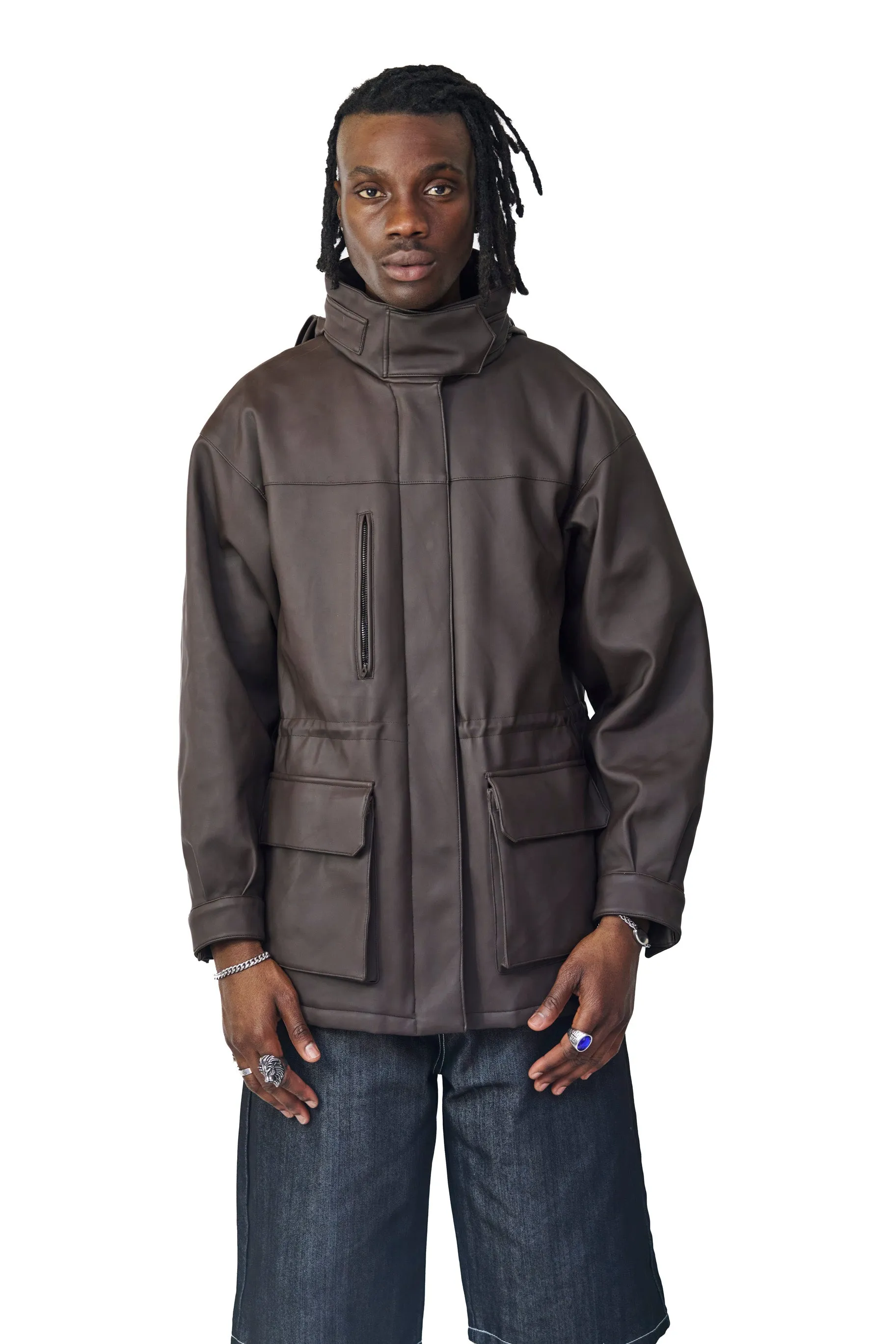 Emporio Armani Technical Fabric Brown Utility Coat