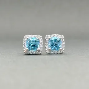 Estate 14K W Gold 1.38ctw Topaz & 0.09ctw G/VS2-SI1 Diamond Stud Earrings