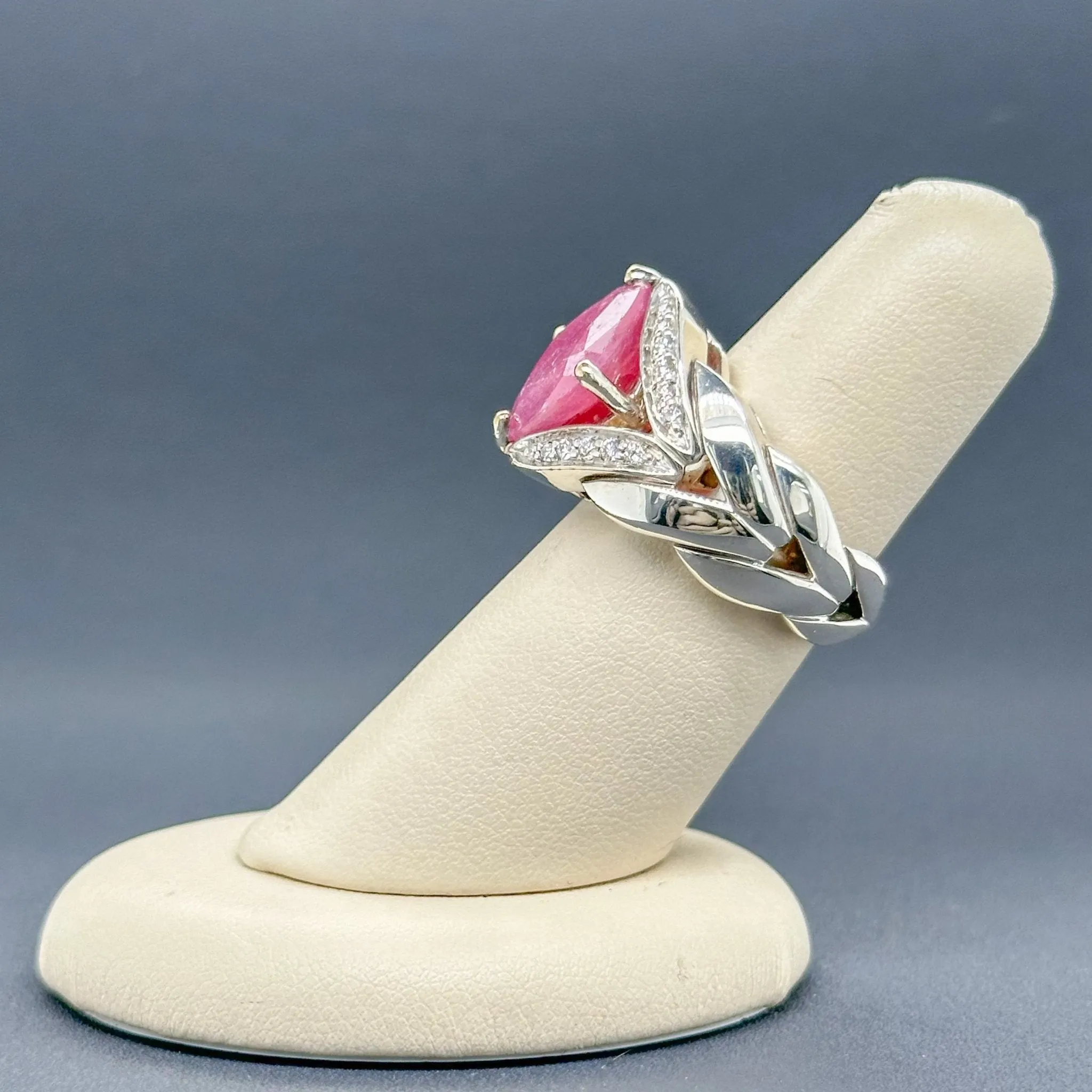 Estate John Hardy SS 6.78ct Ruby & 0.22cttw G/VS2-SI1 Diamond Ring