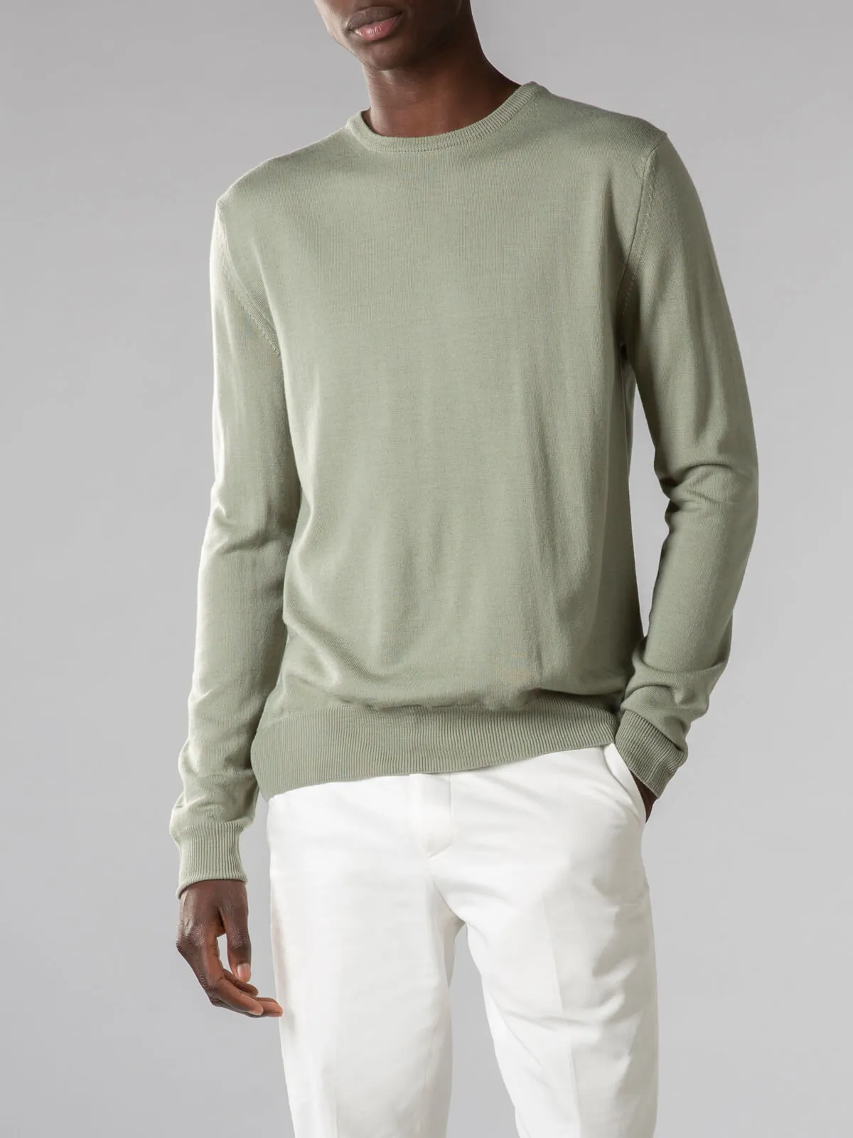 Extrafine Merino Crew Neck Sweater Litchen Green