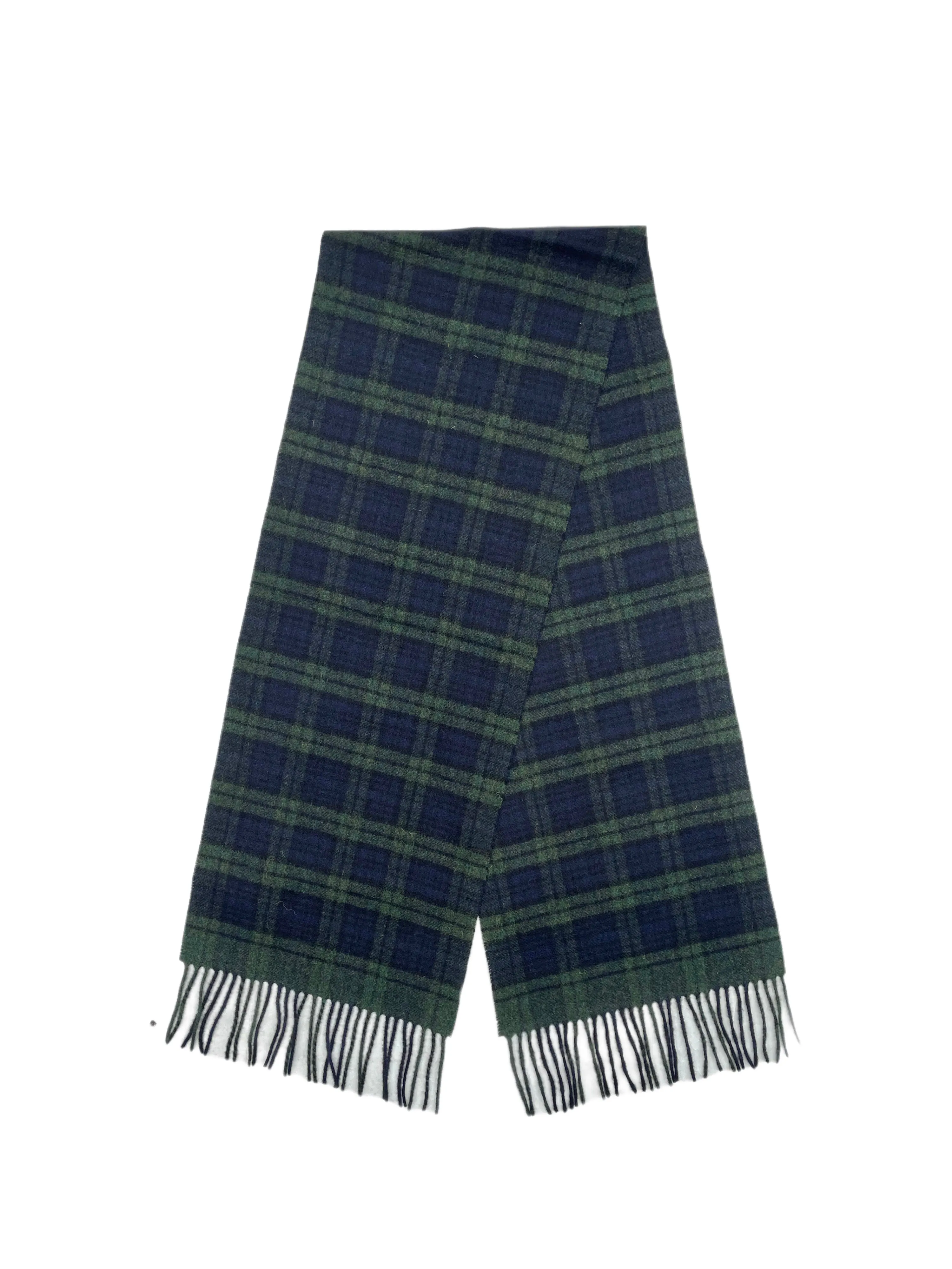 FRESH Navy Green Tartan Wool Scarf