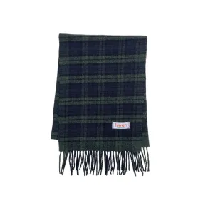 FRESH Navy Green Tartan Wool Scarf