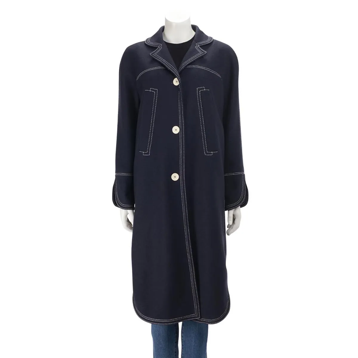 Giorgio Armani Navy Bonded Wool Top Stitched Coat IT 40