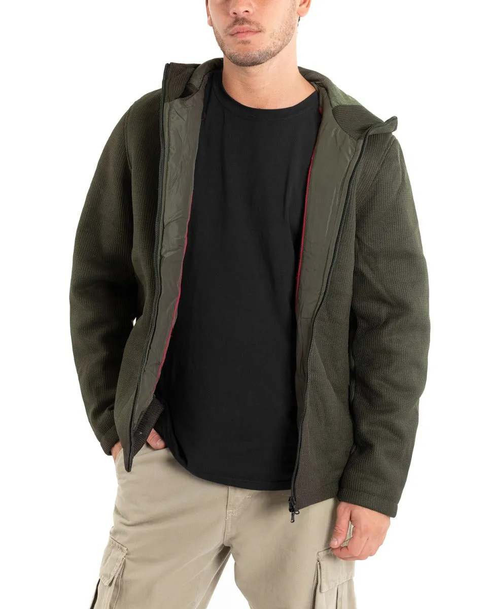 Giubbotto Uomo Bomber Cappuccio Tessuto Tecnico Verde Casual GIOSAL-G2886A