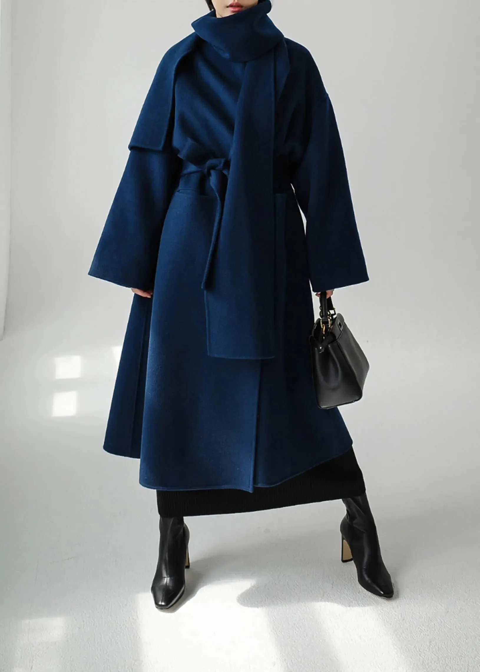 Gladys Wool Blend Belted Long Wrap Coat