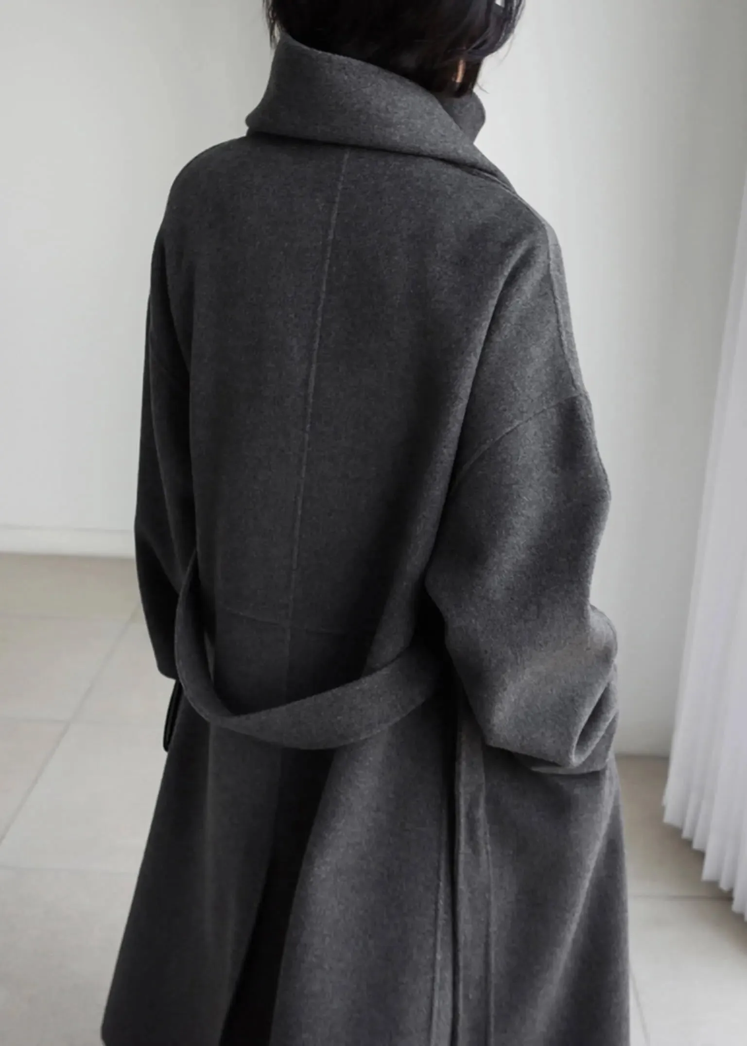 Gladys Wool Blend Belted Long Wrap Coat