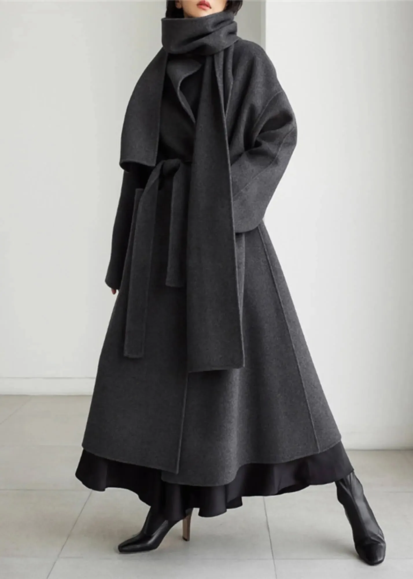 Gladys Wool Blend Belted Long Wrap Coat