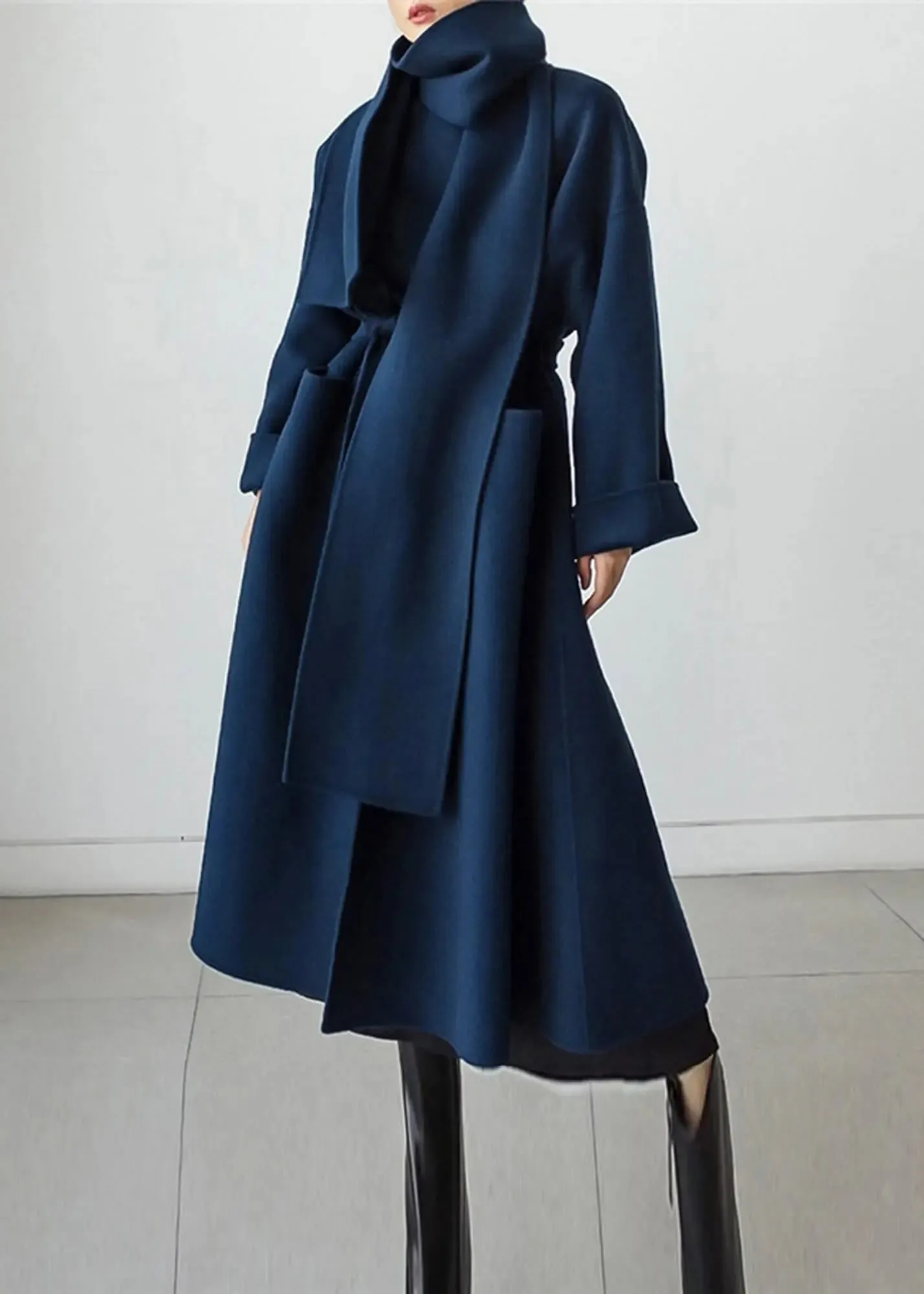 Gladys Wool Blend Belted Long Wrap Coat