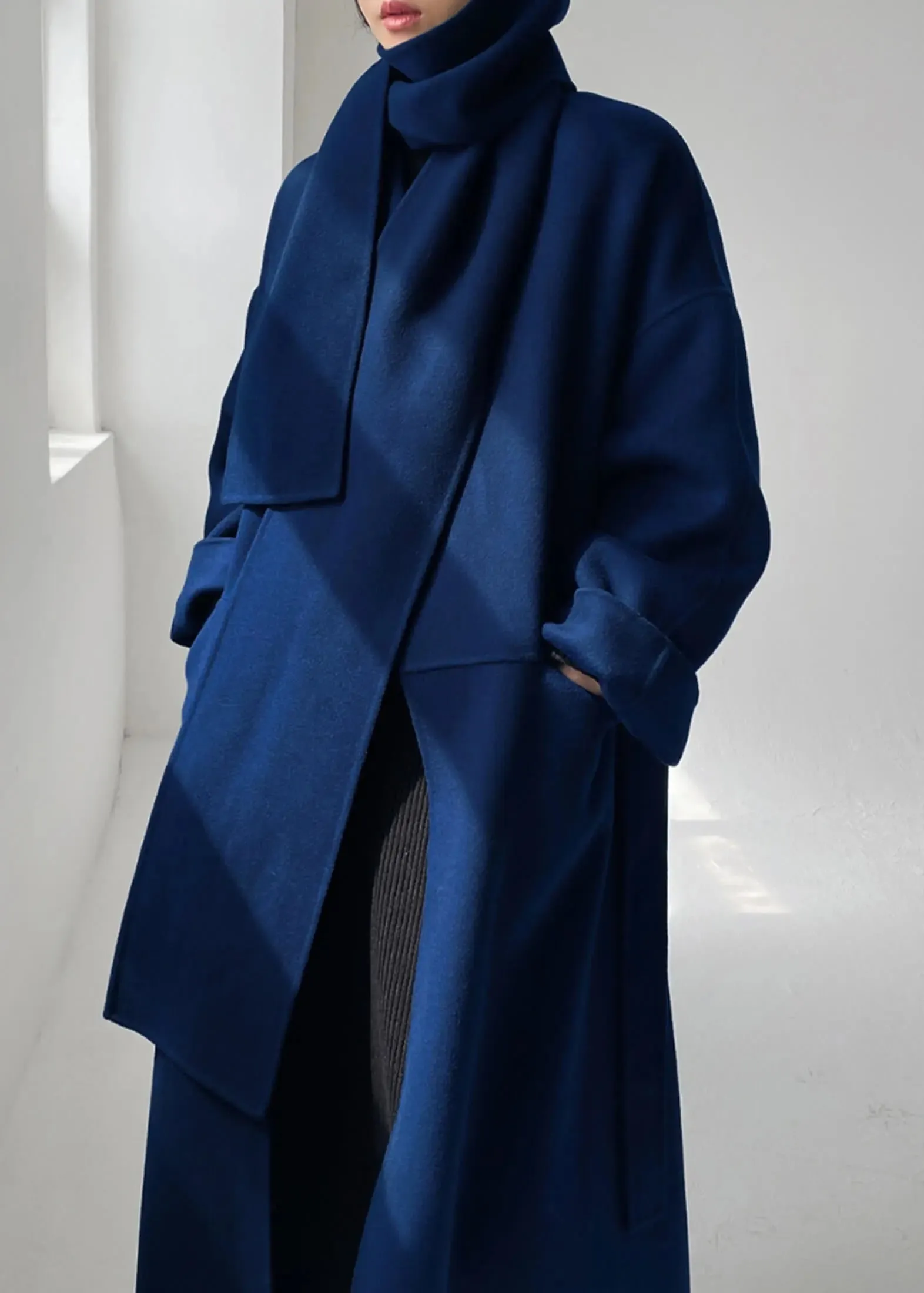 Gladys Wool Blend Belted Long Wrap Coat