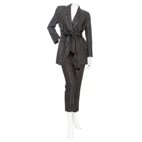 Gray Wool-Blend Pinstriped Belted Suit