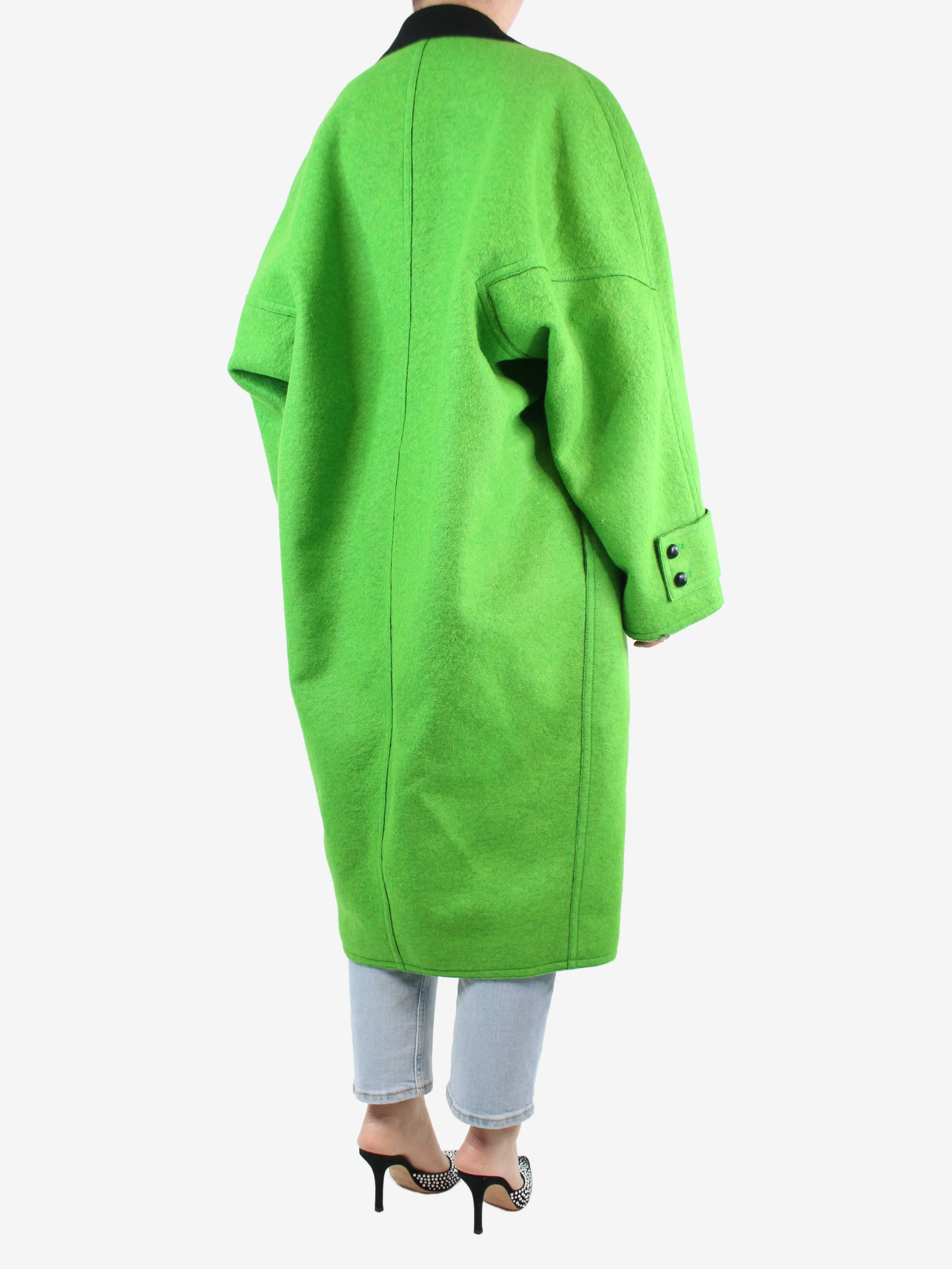 Green single-button wool coat - size UK 10