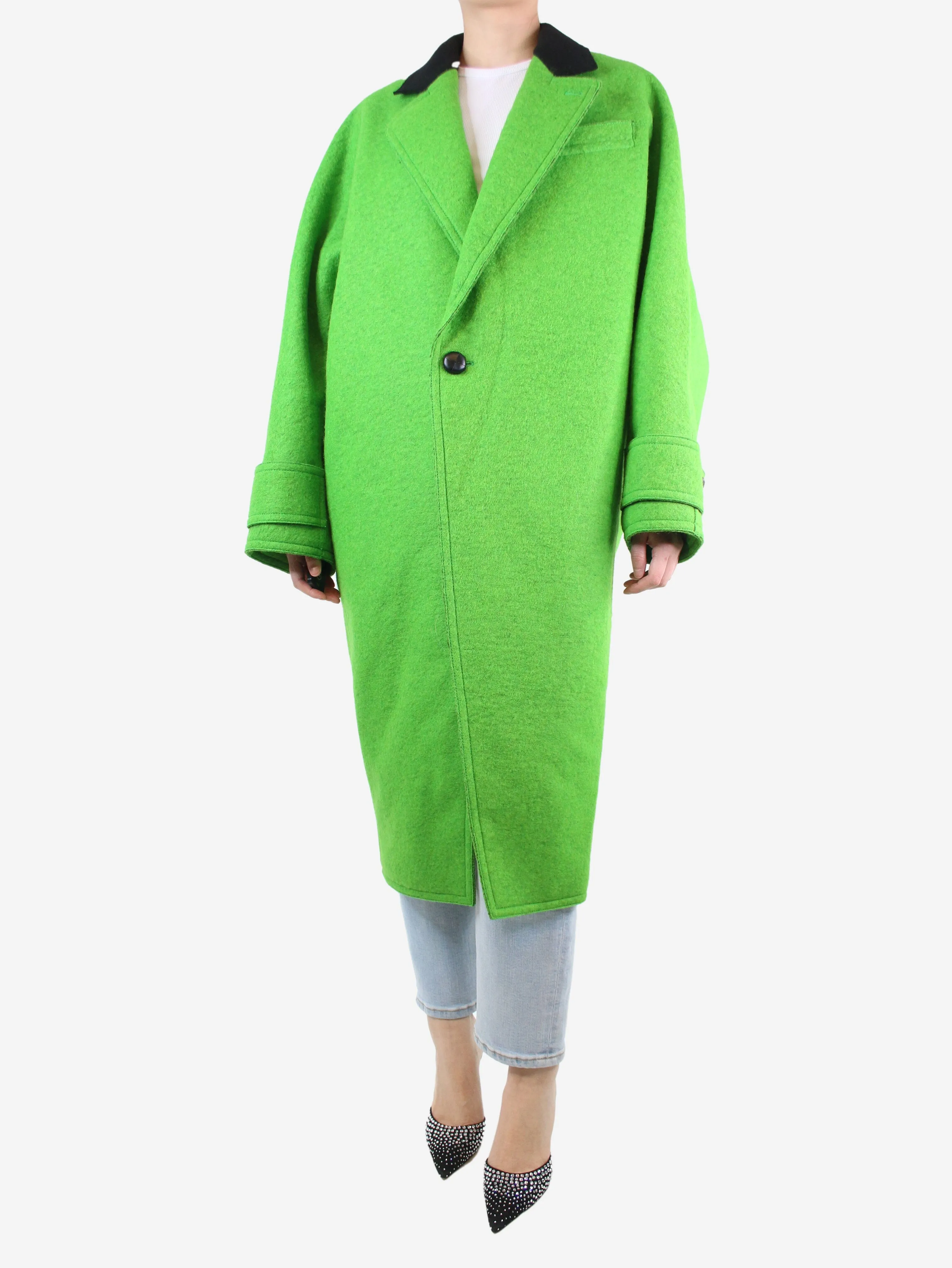 Green single-button wool coat - size UK 10