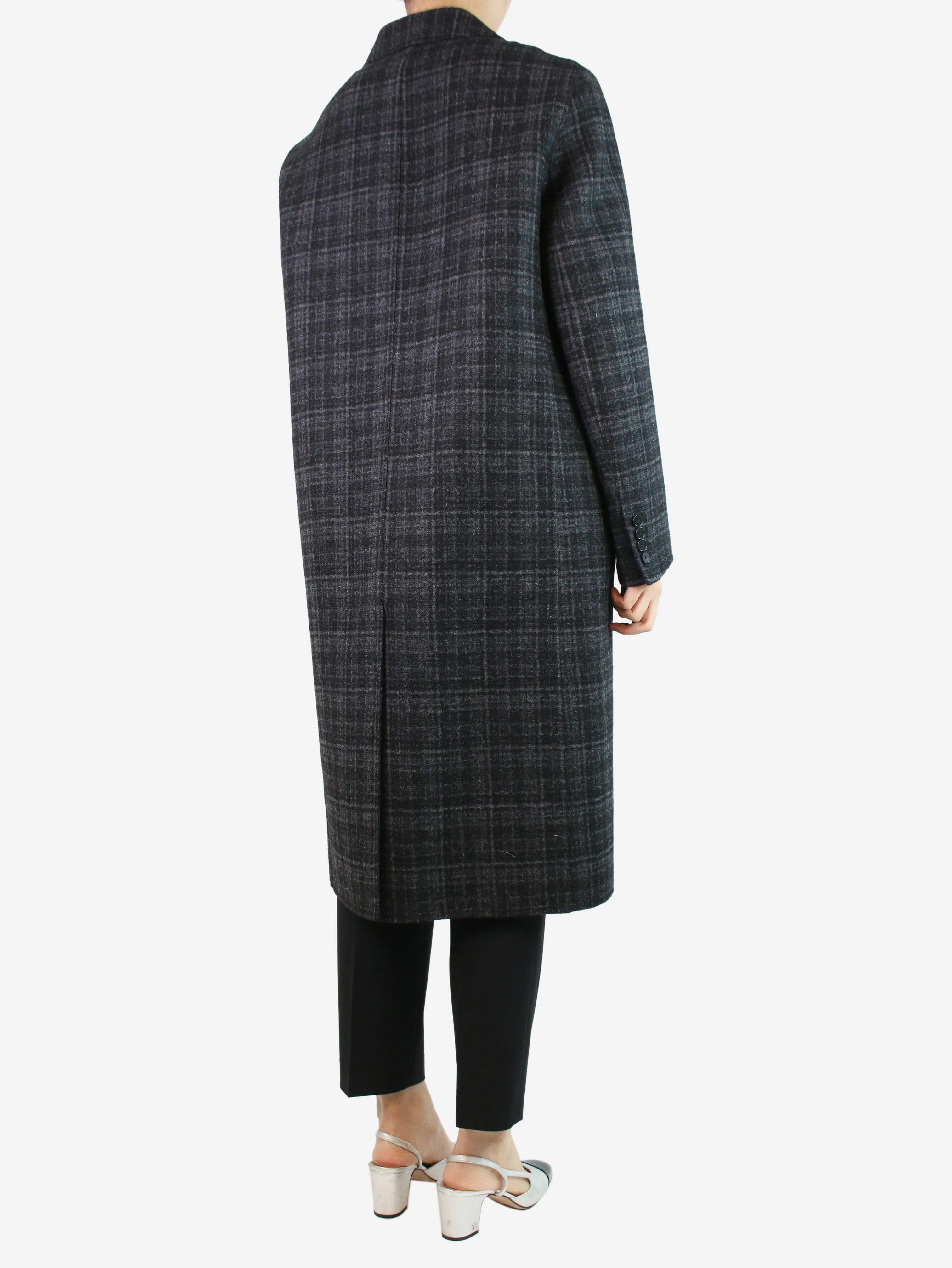 Grey checkered wool-blend coat - size UK 8