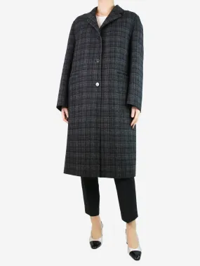 Grey checkered wool-blend coat - size UK 8