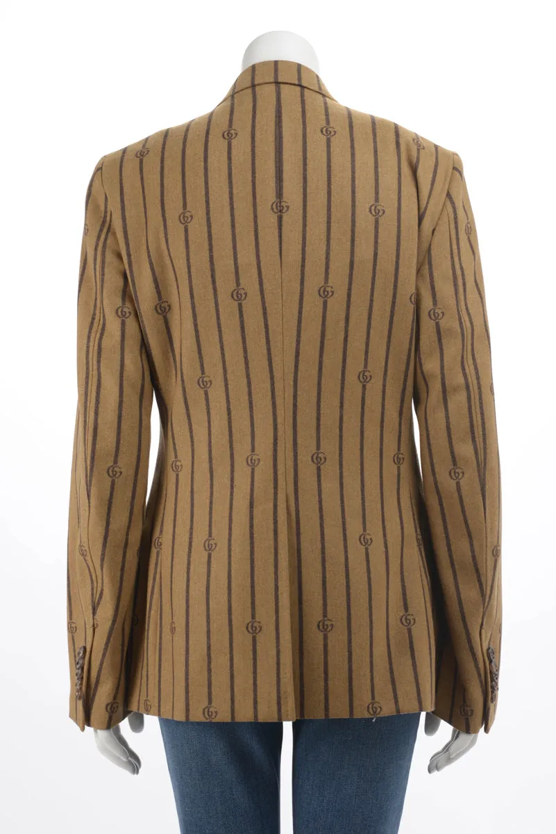 Gucci Brown Pinstriped GG Double Breasted Blazer IT 46