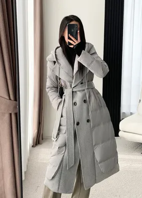 Hooded Patchwork Double Breasted Down Puffer Coat