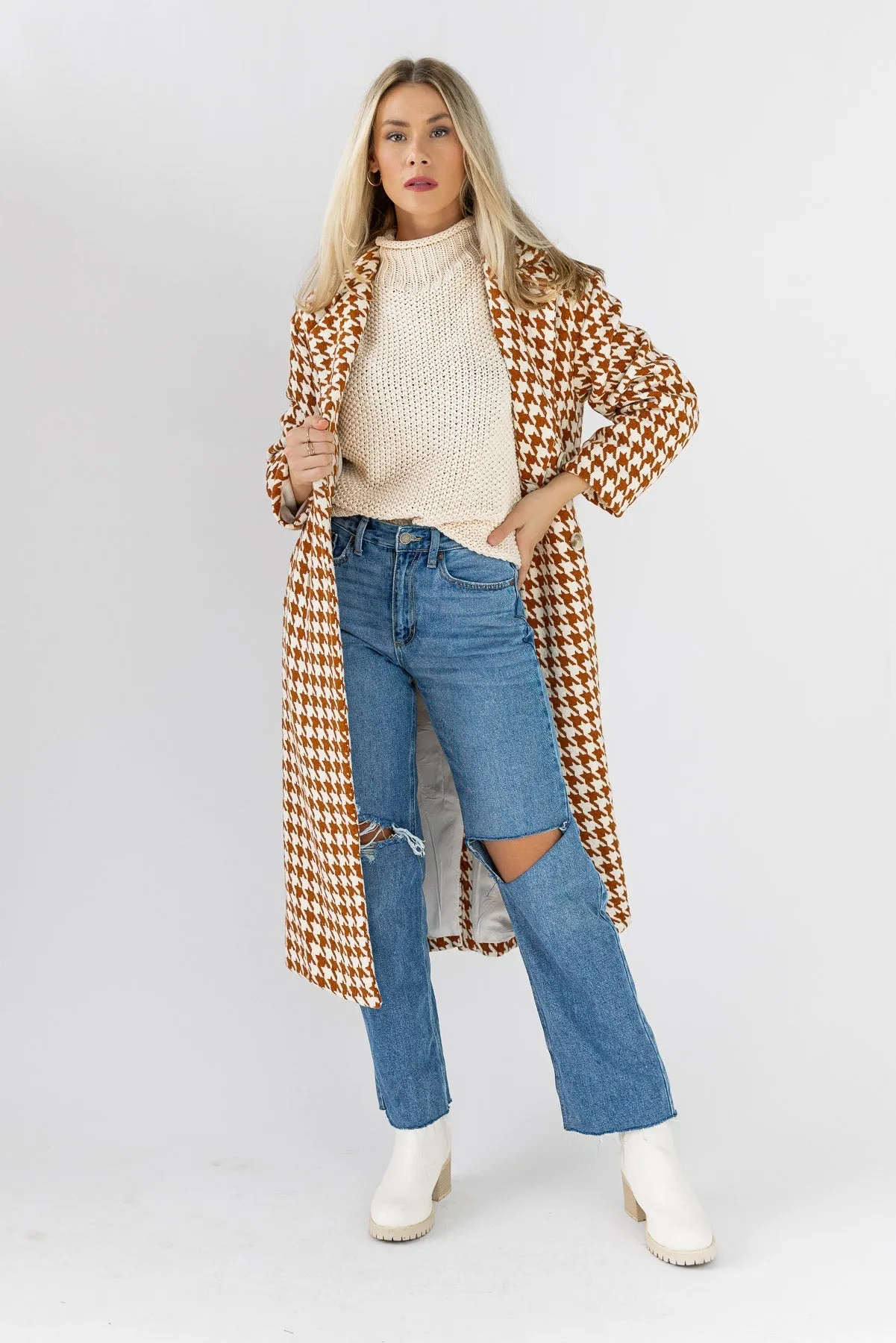 Houndstooth Hues Rust Button Coat - Final Sale