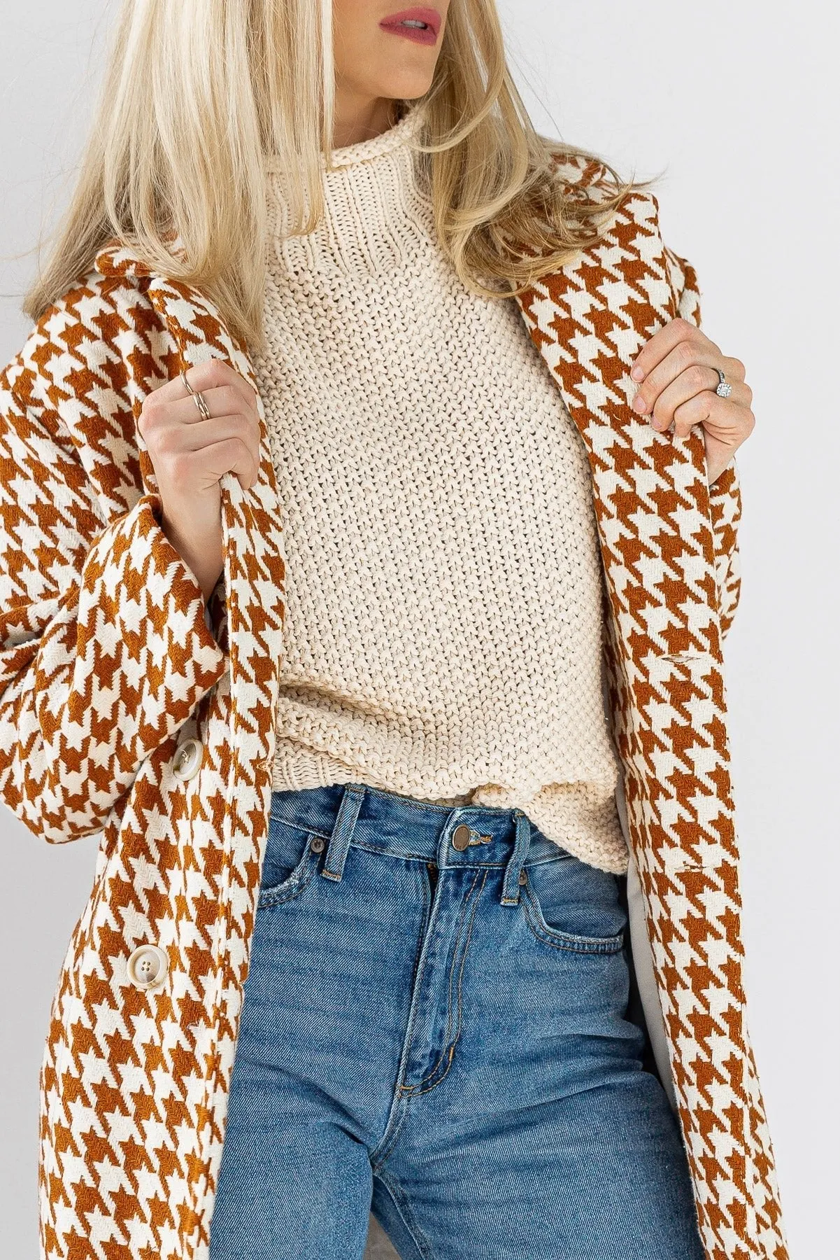 Houndstooth Hues Rust Button Coat - Final Sale