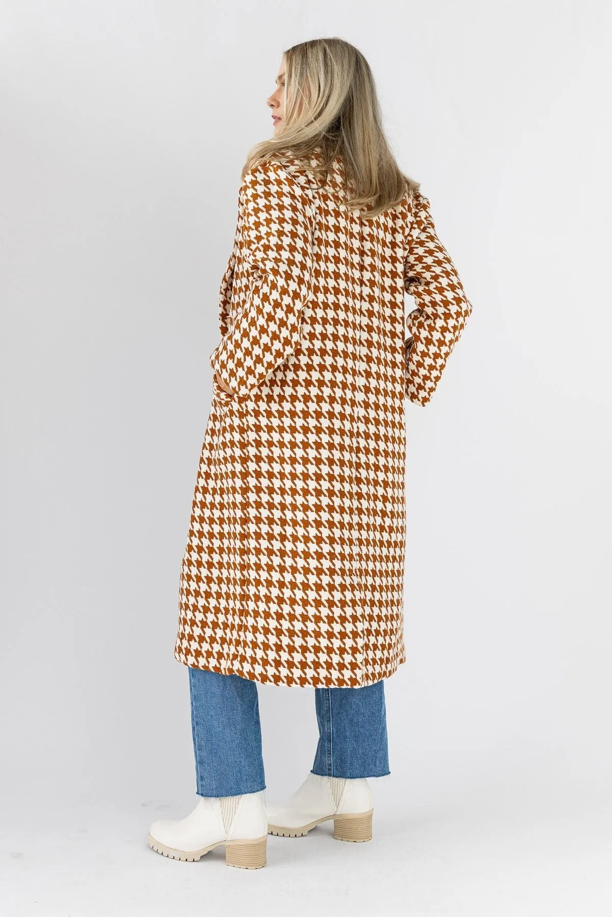 Houndstooth Hues Rust Button Coat - Final Sale