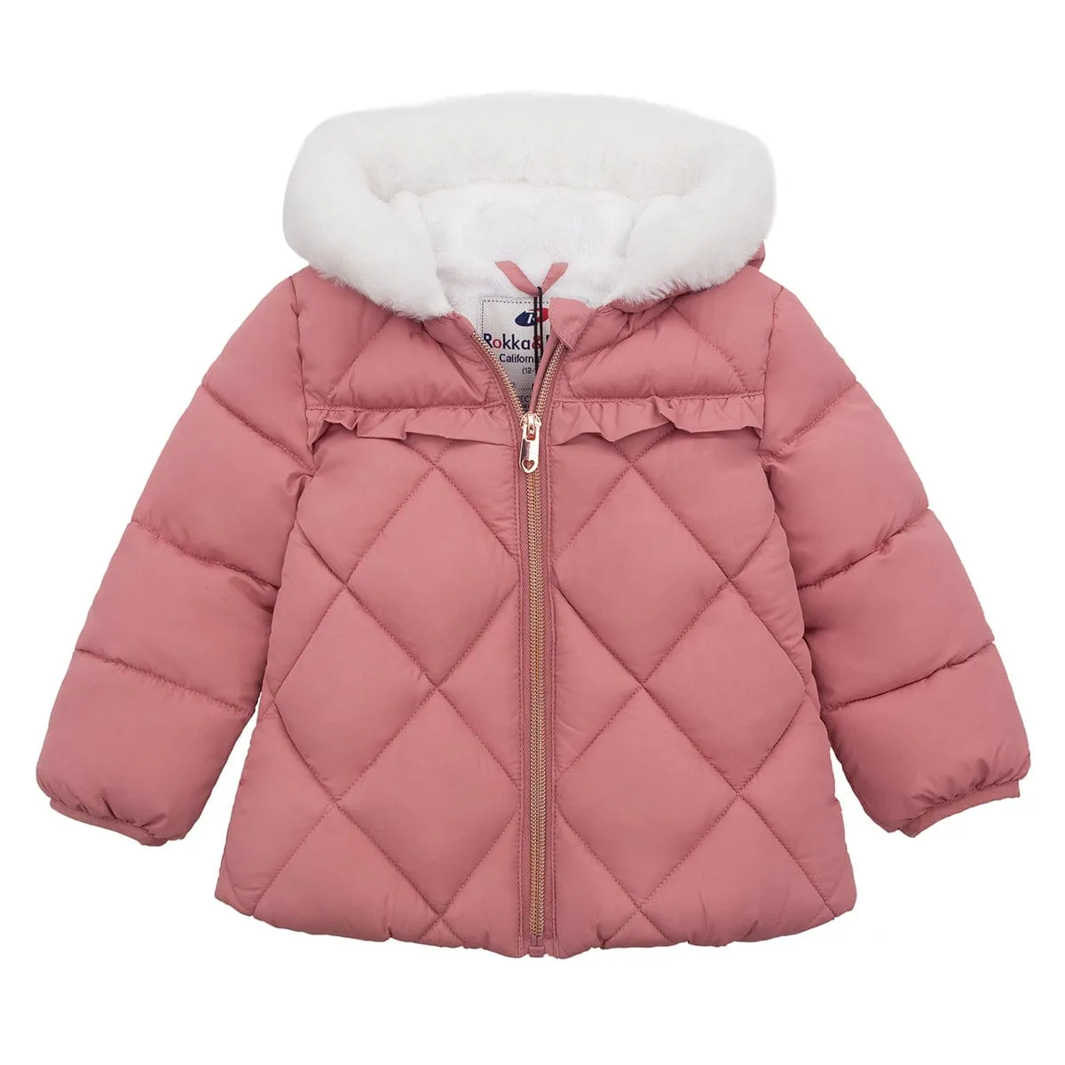 Infant Girls' Soft Mini Fur Lining Hooded Puffer Jacket