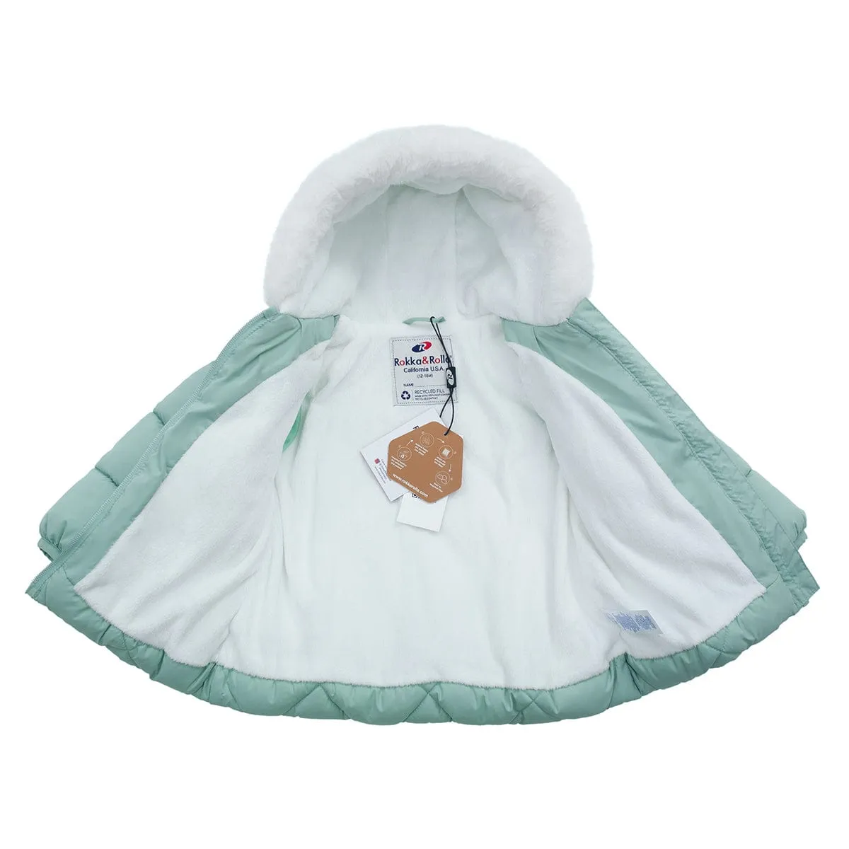 Infant Girls' Soft Mini Fur Lining Hooded Puffer Jacket