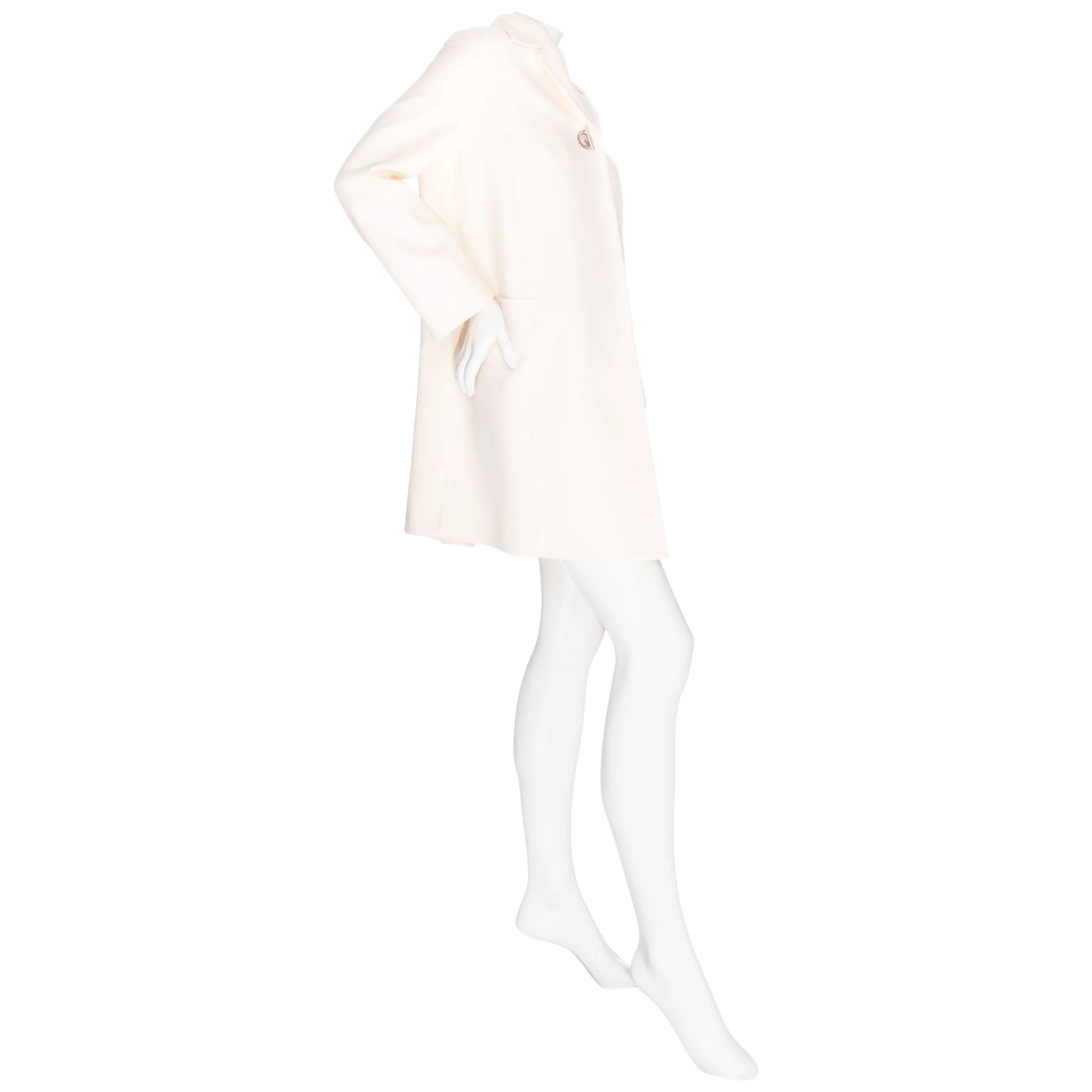 Ivory Wool Flared Toggle Coat