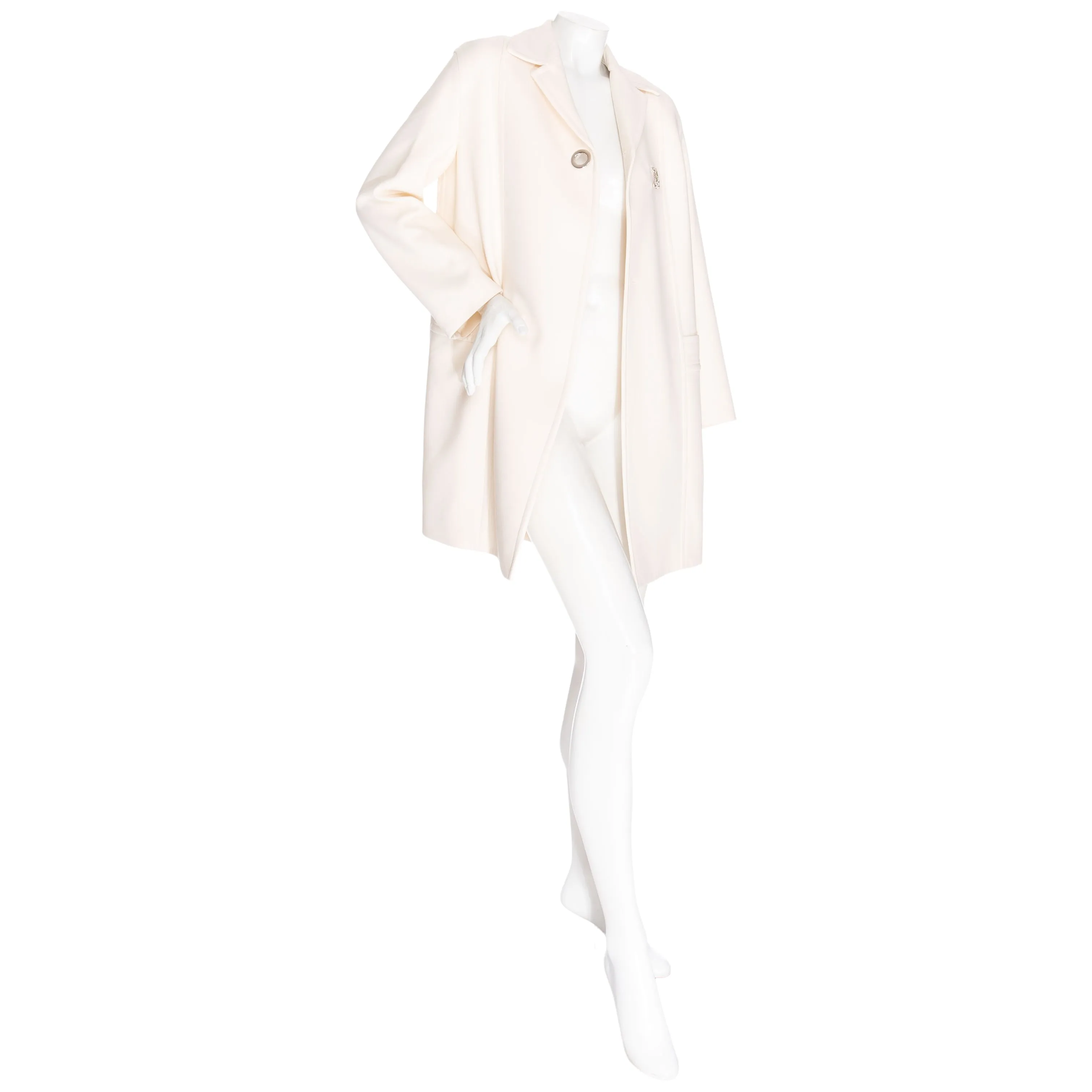 Ivory Wool Flared Toggle Coat