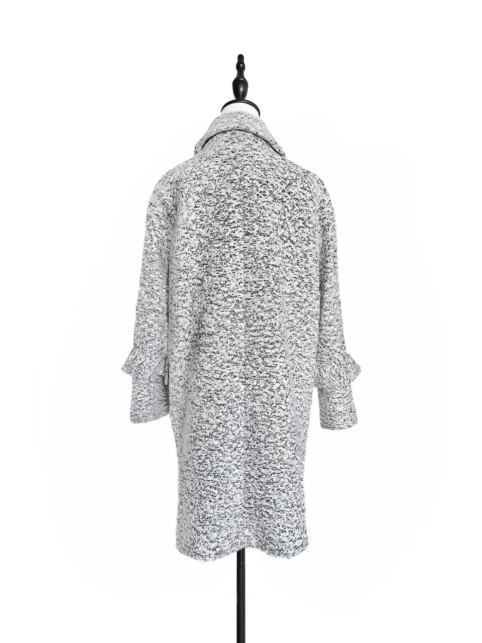 Last Chance! Grey Marl Ruffle Trimmed Woollen Cocoon Coat