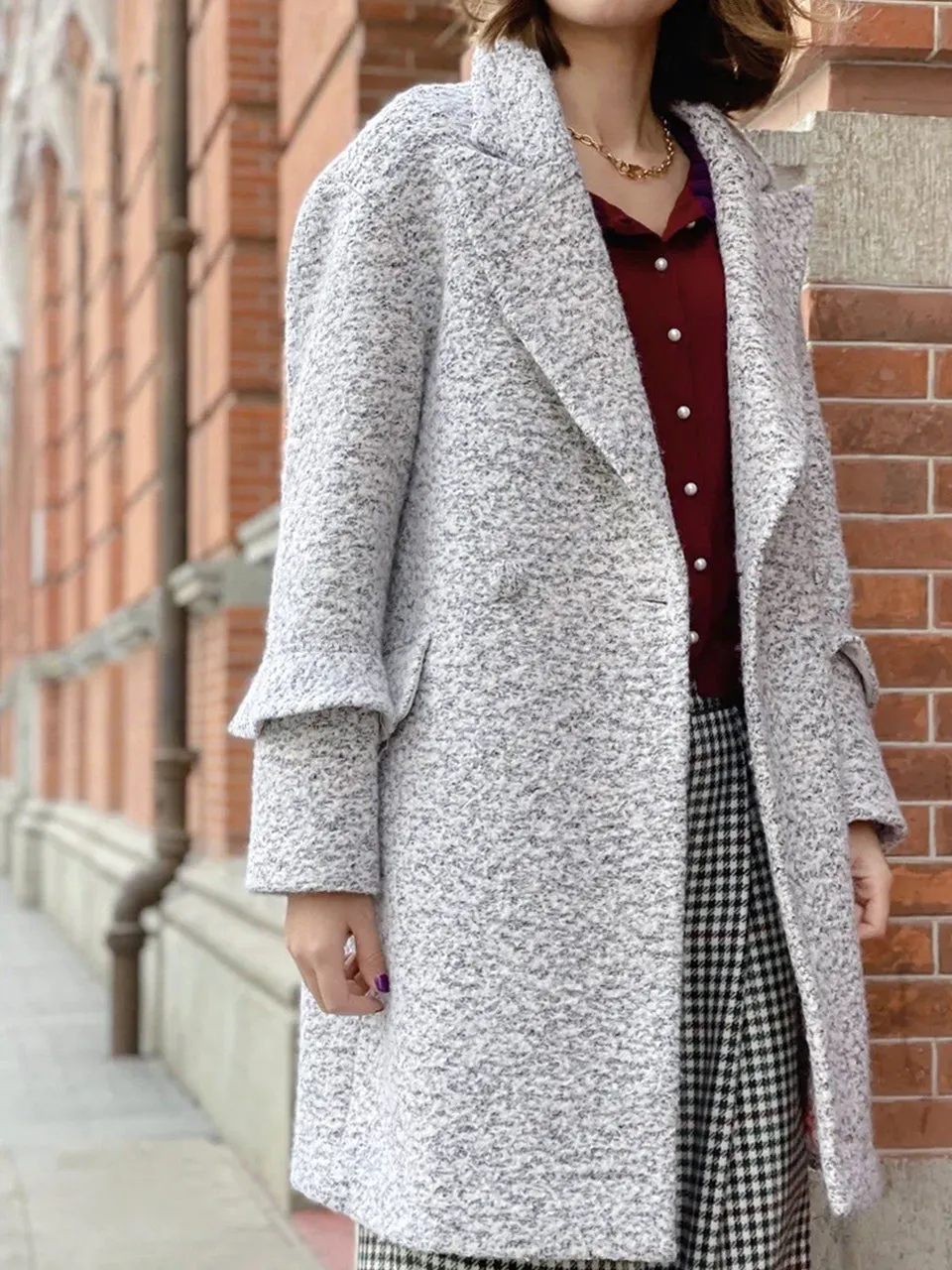 Last Chance! Grey Marl Ruffle Trimmed Woollen Cocoon Coat