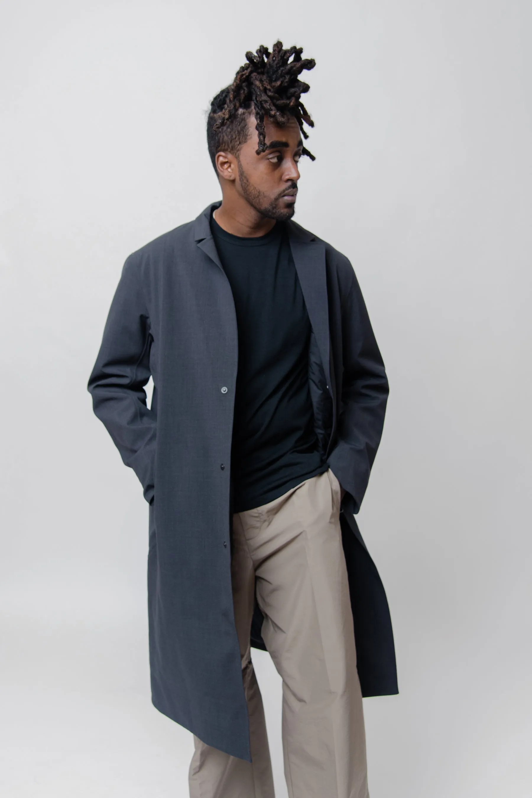 Lenan Insulated Tech Wool Topcoat Black Heather