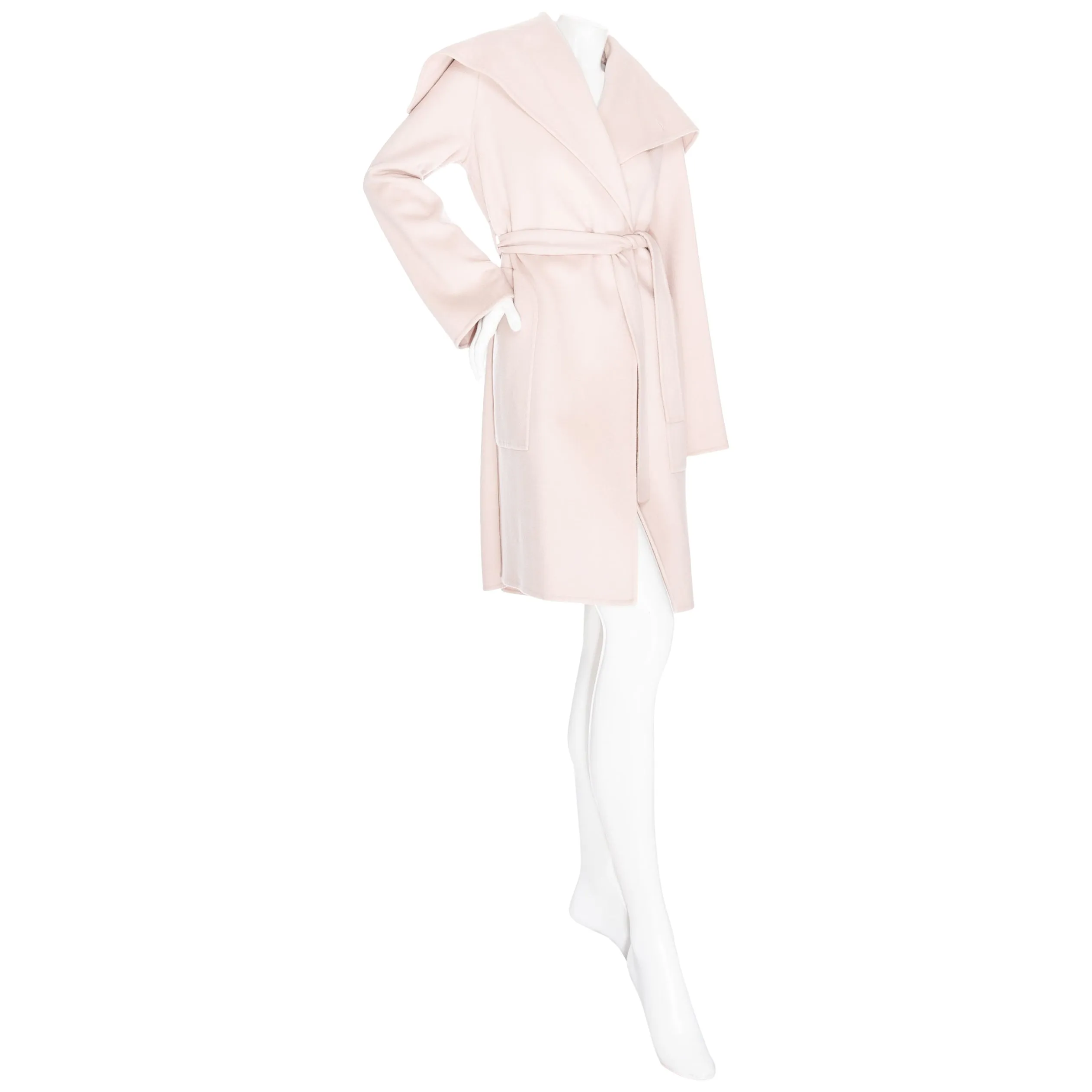 Light Pink Cashmere Wide Collar Wrap Coat