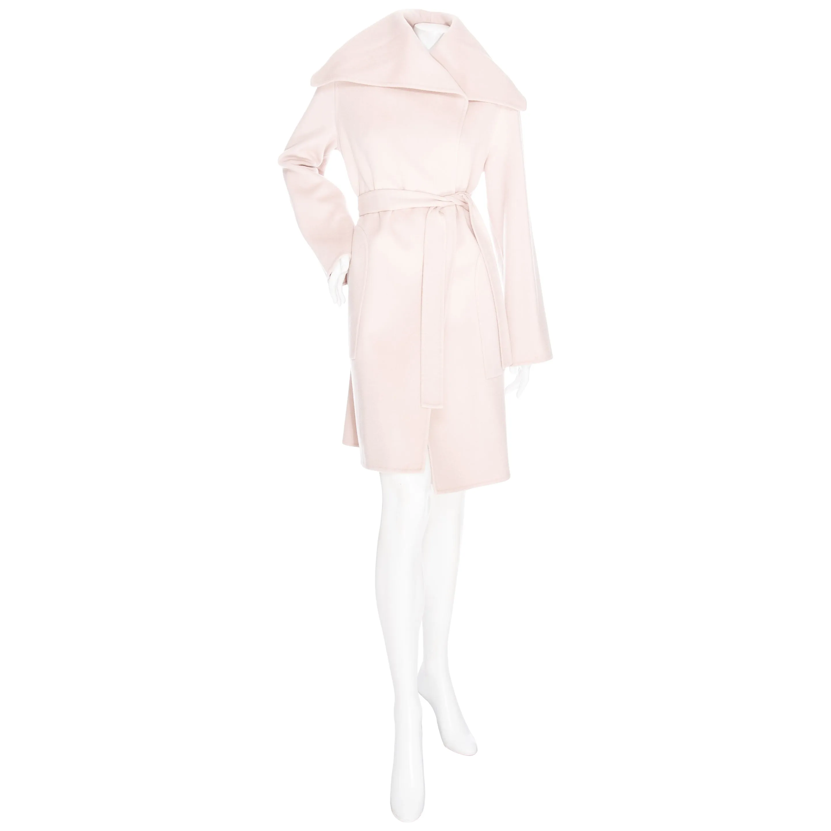 Light Pink Cashmere Wide Collar Wrap Coat