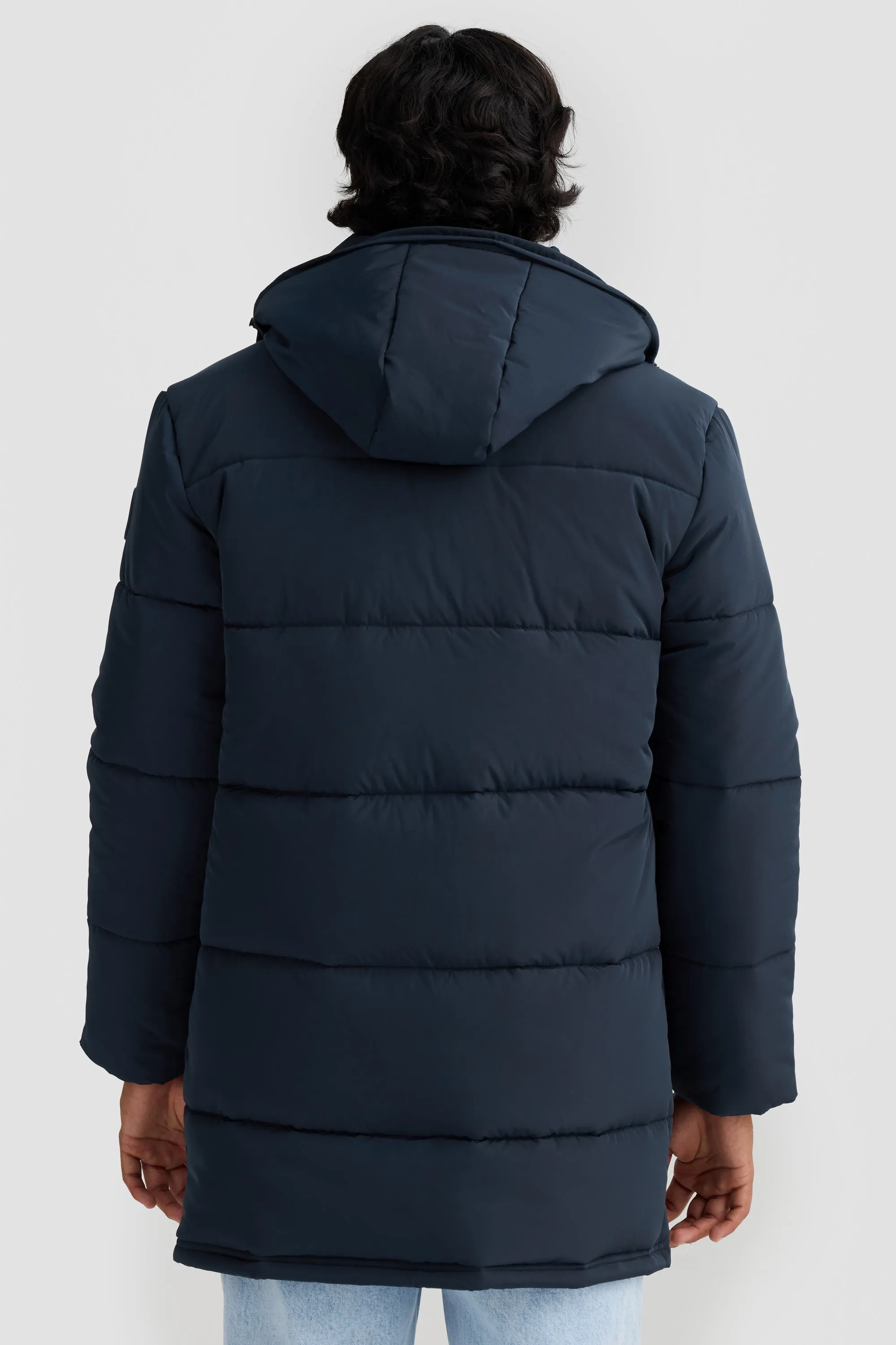 Longline French Navy Puffer Jacket