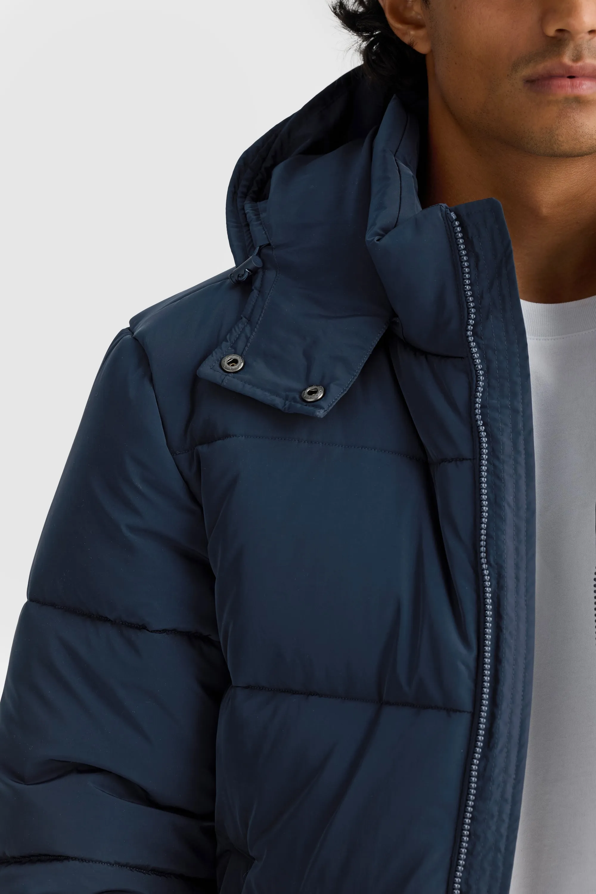 Longline French Navy Puffer Jacket