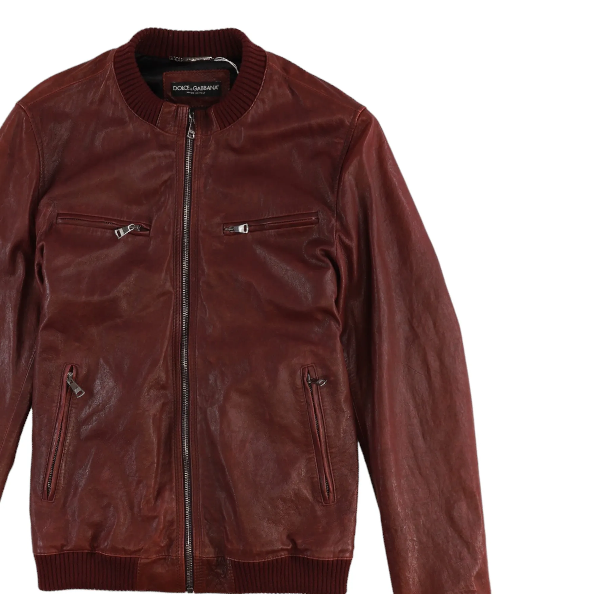 Men's Leather Bomber Jacket Burgundy Size IT 50 / L