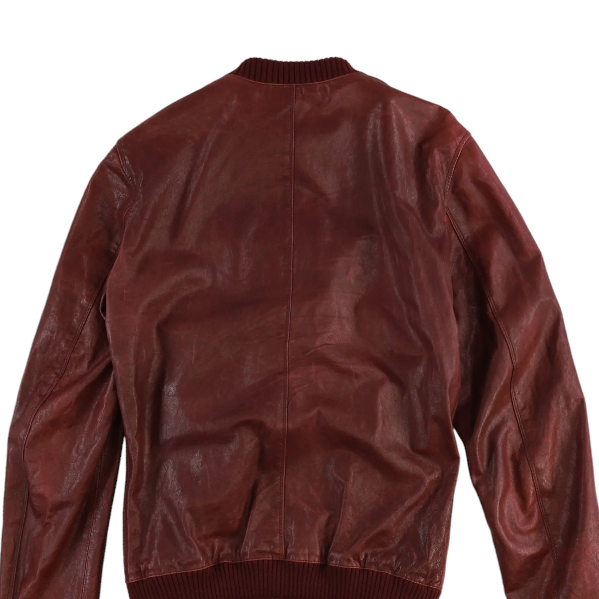 Men's Leather Bomber Jacket Burgundy Size IT 50 / L