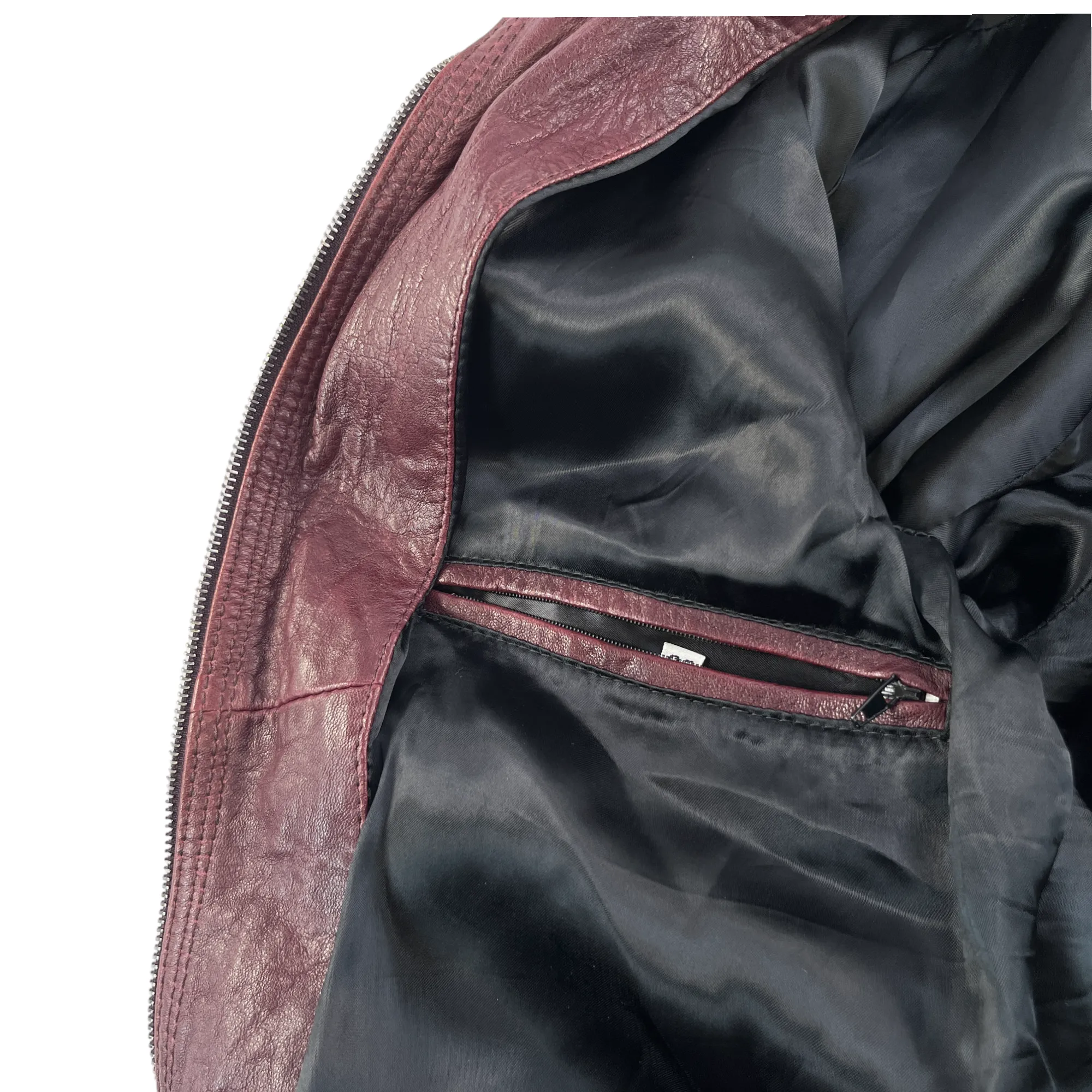 Men's Leather Bomber Jacket Burgundy Size IT 50 / L