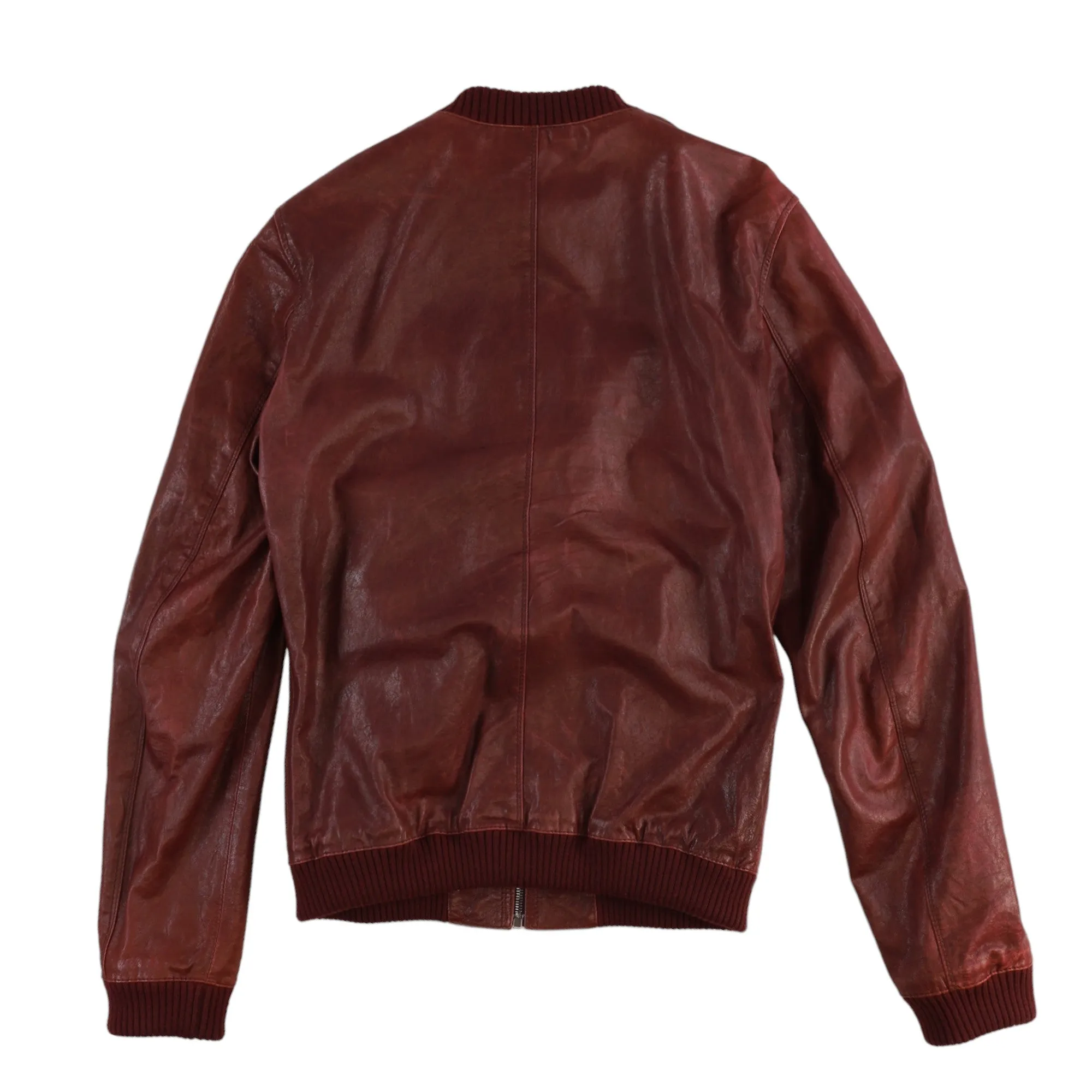 Men's Leather Bomber Jacket Burgundy Size IT 50 / L