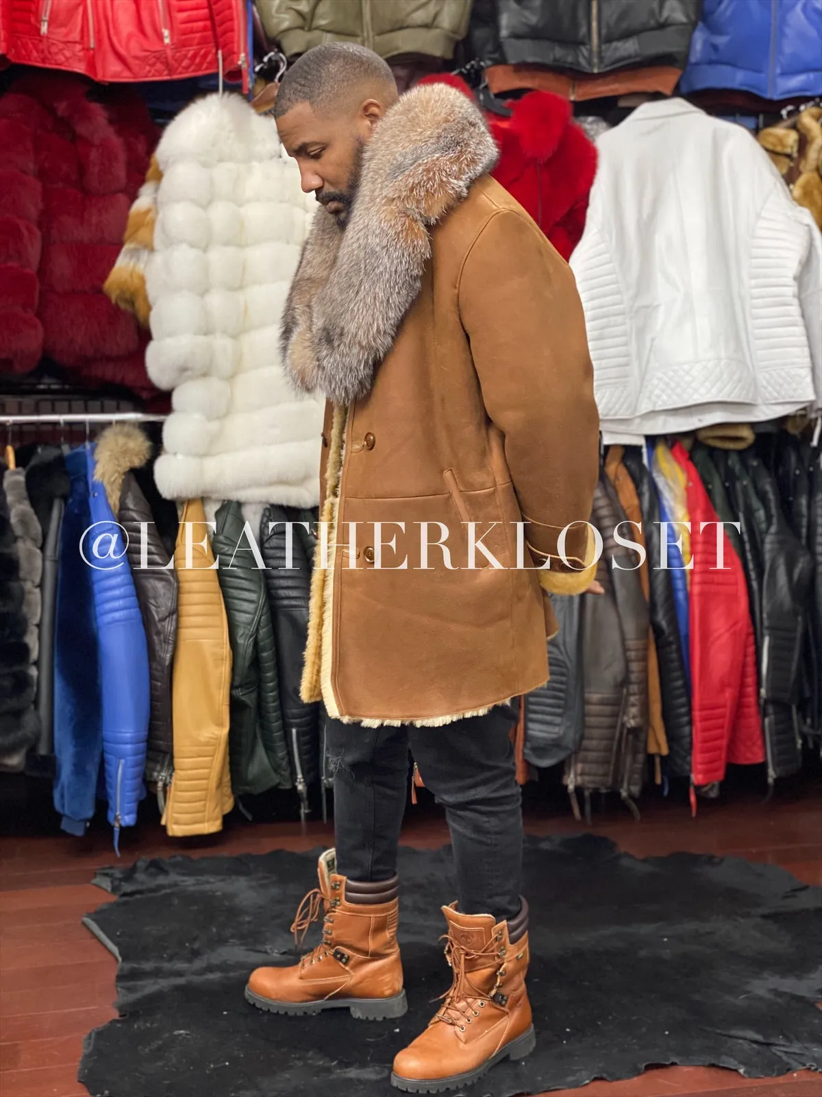 Men's London Shearling With Fox Collar