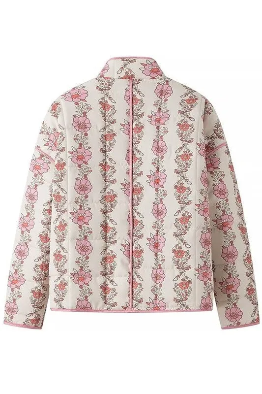 Pink Floral Print Quilted Jacket