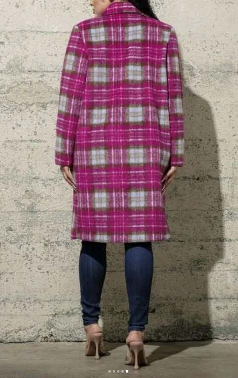 Pink tartan wool coat