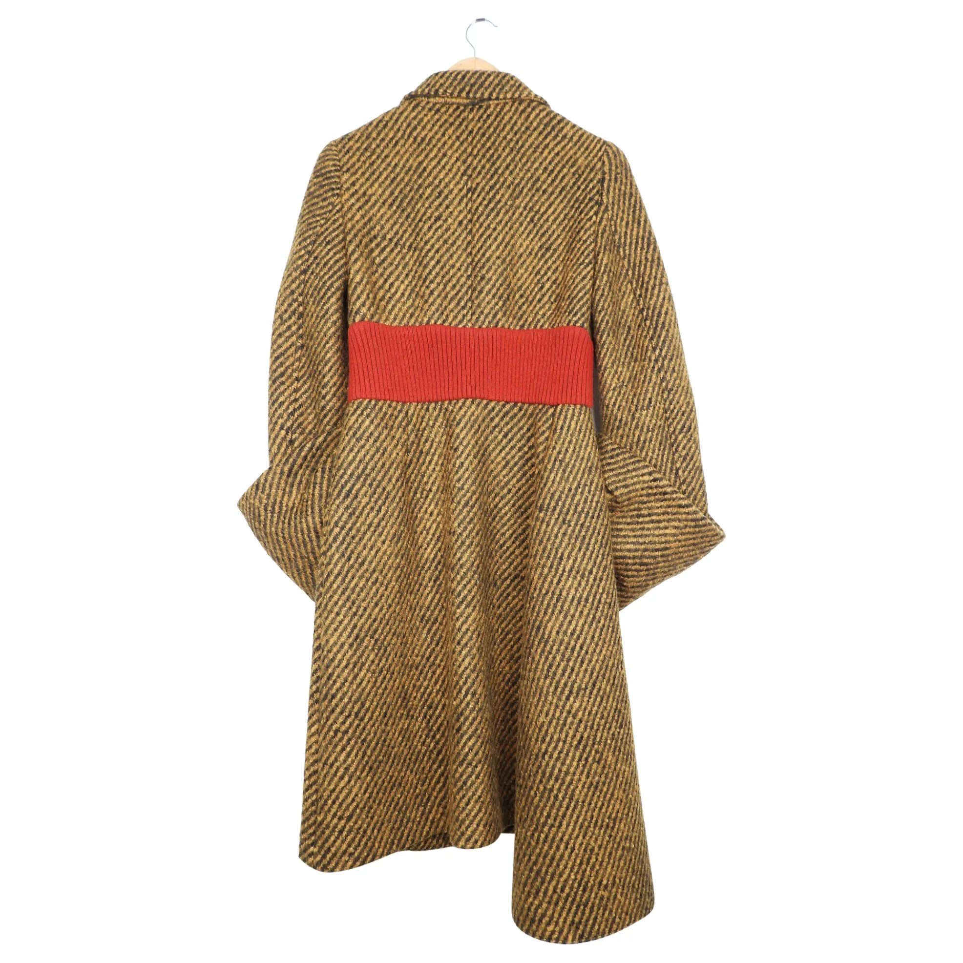 Prada FW2013 Camel and Red Wool Knit Asymmetrical Draped Coat - 40