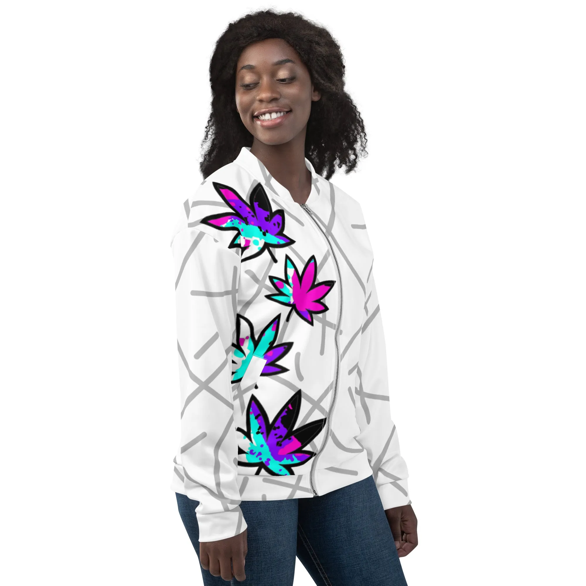 Purple Drip Leaf Bomber Jacket