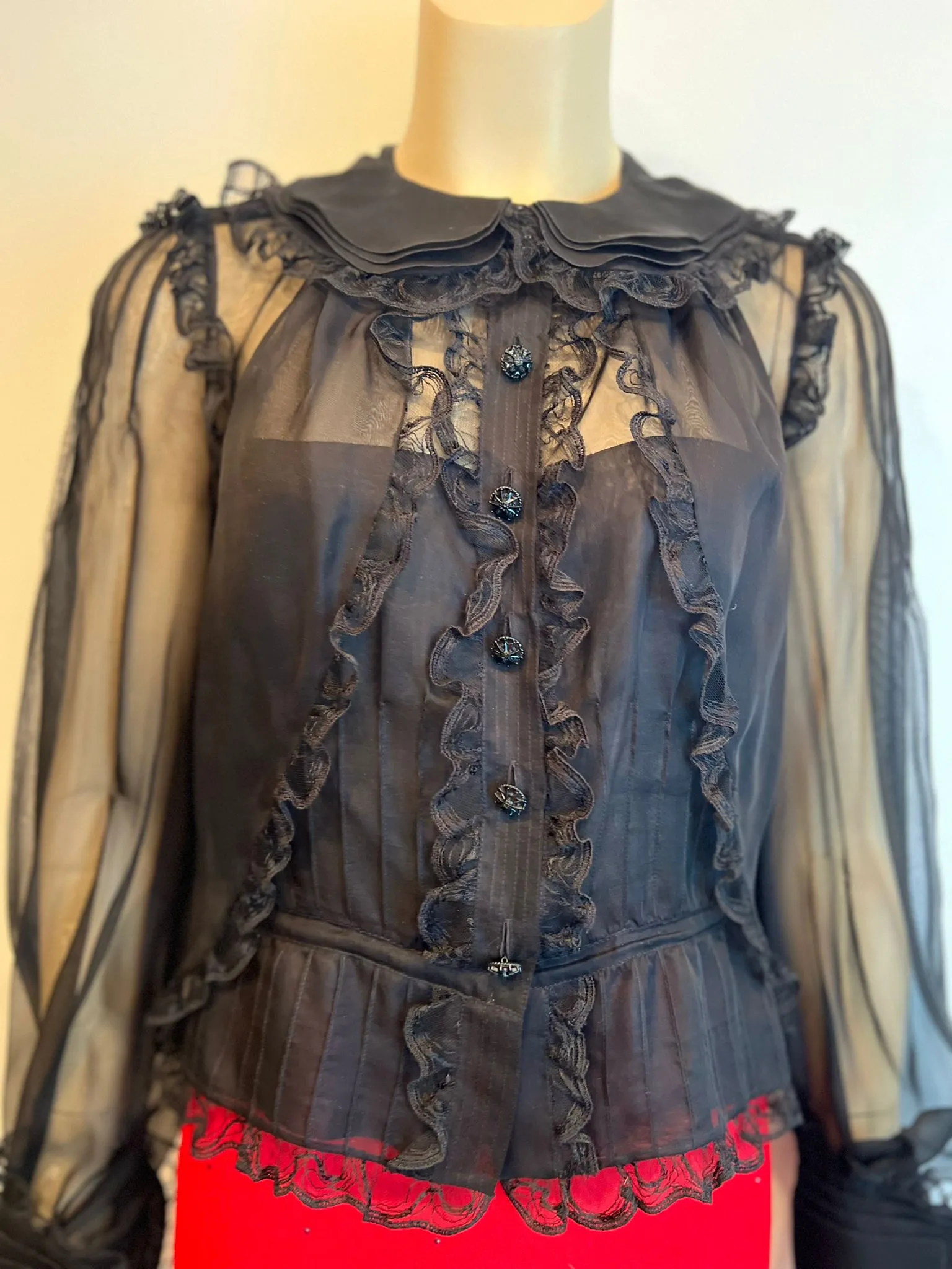 Rare Chanel 08A 2008 Fall Black Silk Chiffon Blouse Camisole Top FR 38 US 4/6