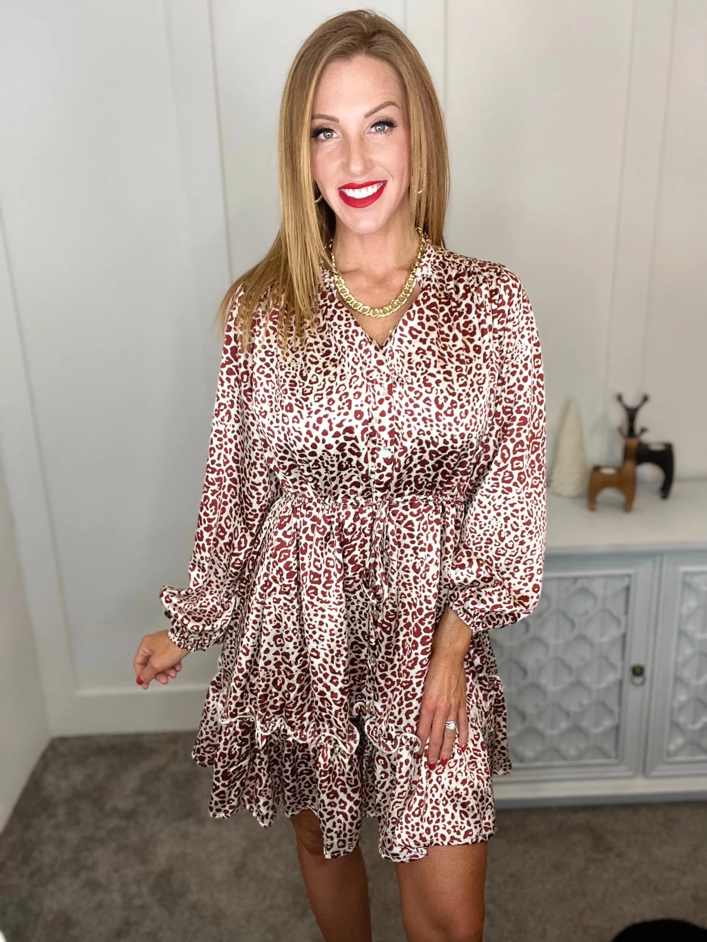 Rayven Animal Print Dress in Burgundy