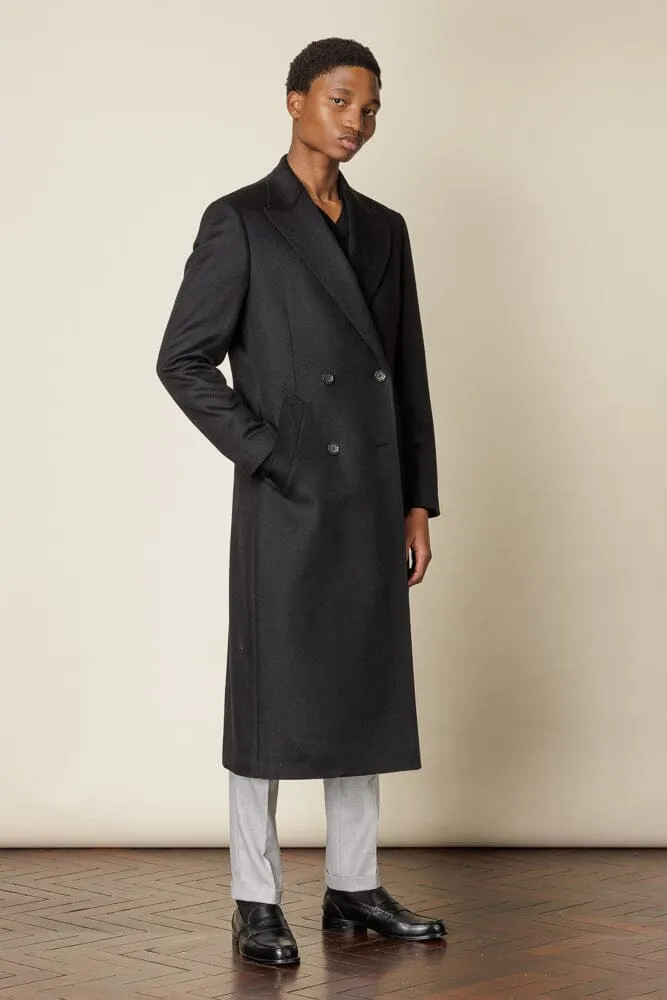 (RTW) Double Breasted Broad Peak Coat  - Black Wool