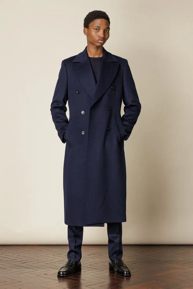 (RTW) Double Breasted Broad Peak Coat  - Navy Wool