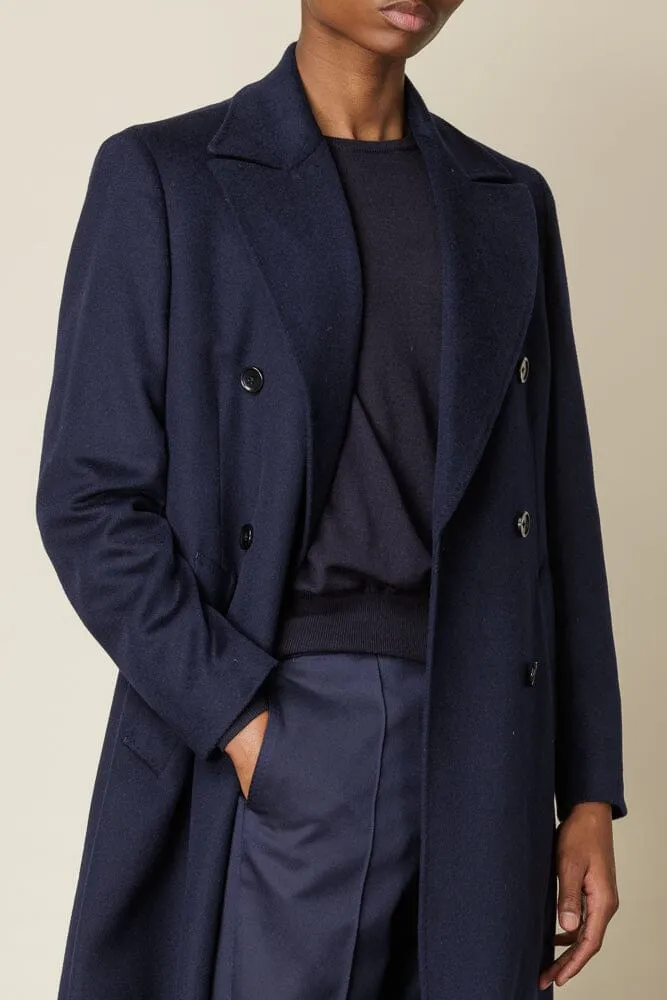 (RTW) Double Breasted Broad Peak Coat  - Navy Wool